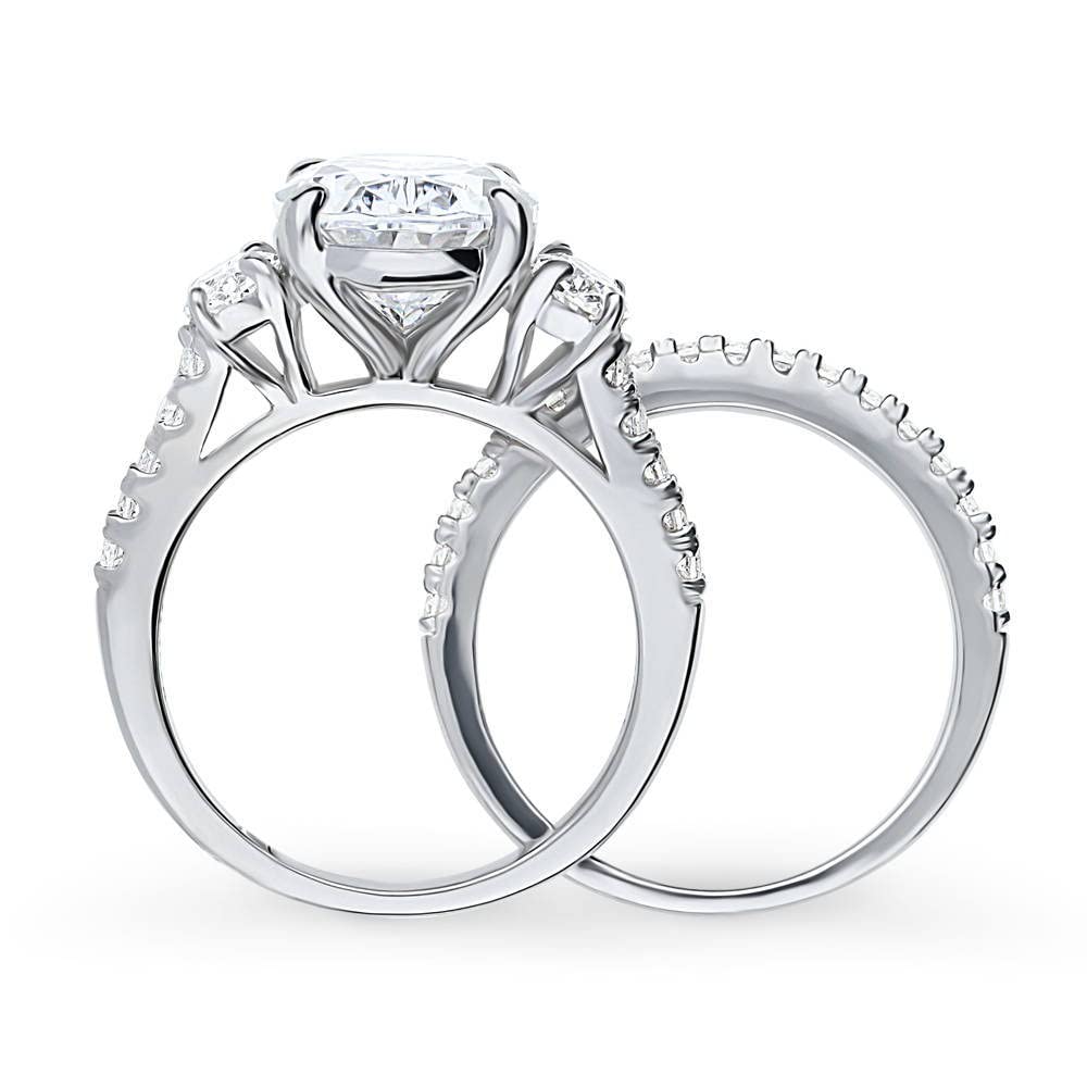 BERRICLE Sterling Silver 3-Stone Oval Cut Cubic Zirconia Engagement Ring Set for Women - 5.5 Carat CZ Wedding Band, Rhodium Plated Size 4-10 - Perfect for Proposals, Anniversaries & Bridal Jewelry