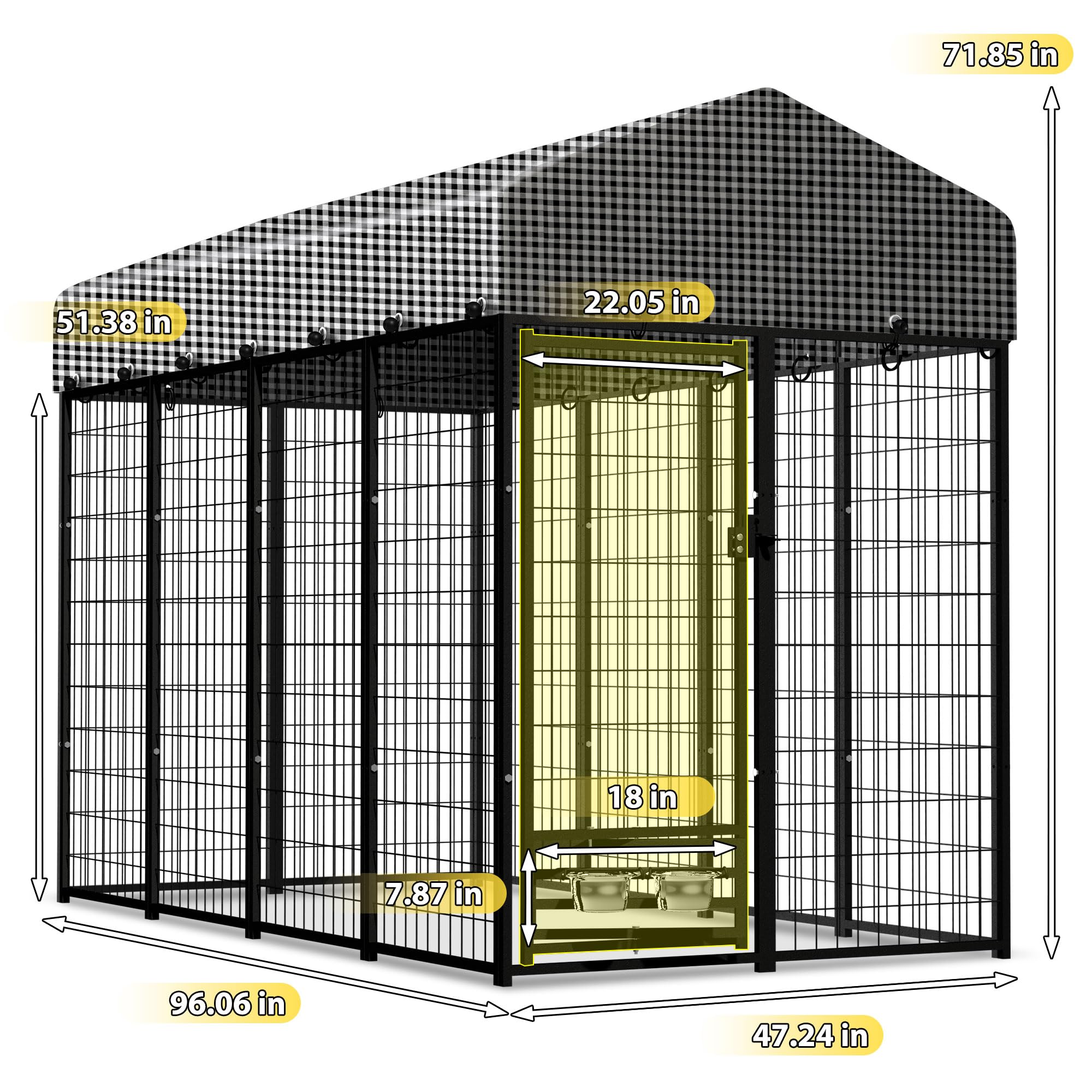 8'x4'x6' Expandable Large Dog Kennel with Bowls - Indoor & Outdoor Dog Playpen, Exercise Cage, Pet Fence with Lockable Feeding Door & Roof - Perfect for Small & Large Dogs in Backyards, Patios, and Travel Use