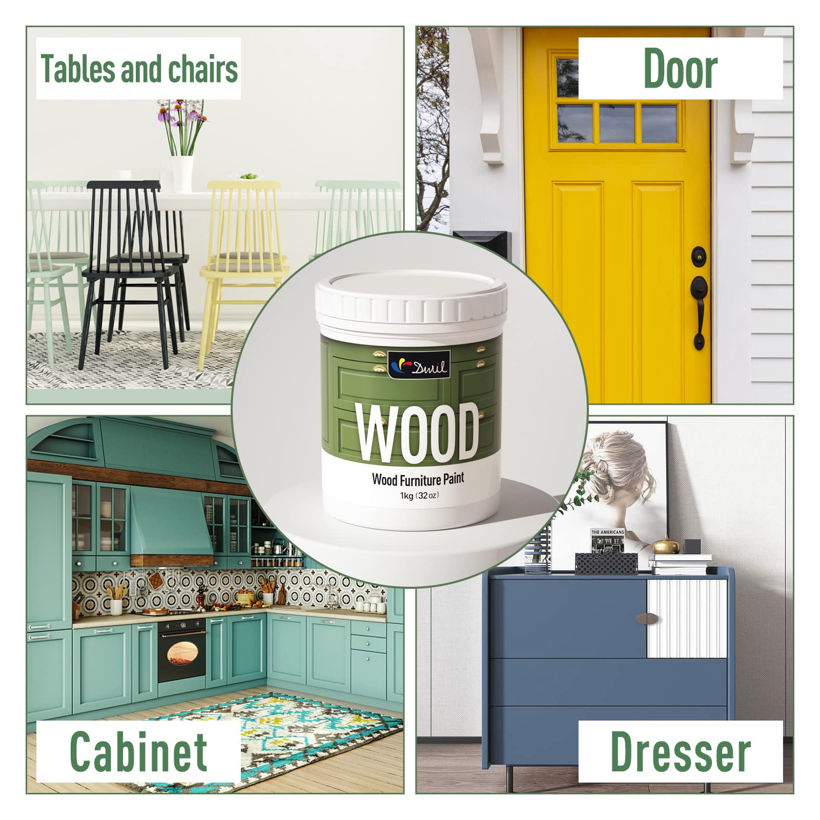 DWIL Matte Finish Furniture Paint - 32 Oz Water-Based Wood Paint for Cabinets, Doors, Tables & Dressers - Non-Toxic, Odorless, Easy to Apply (Greyish Yellow) - Includes Painting Tools - Perfect for DIY Home Renovation & Furniture Refinishing Projects