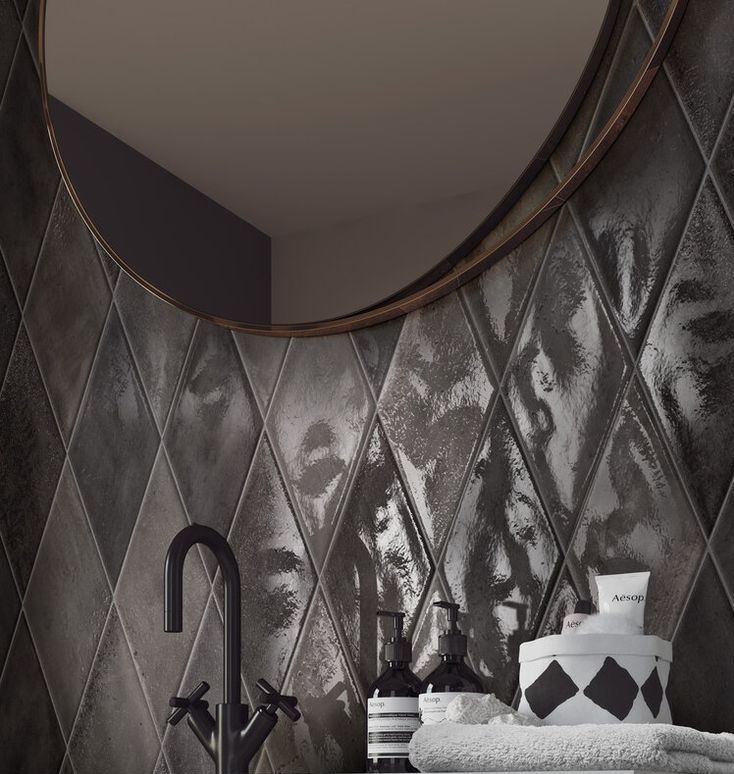 Premium Porcelain Tile - Nero Black Glossy Rhomboid Design for Modern Kitchen Backsplash & Bathroom Walls
