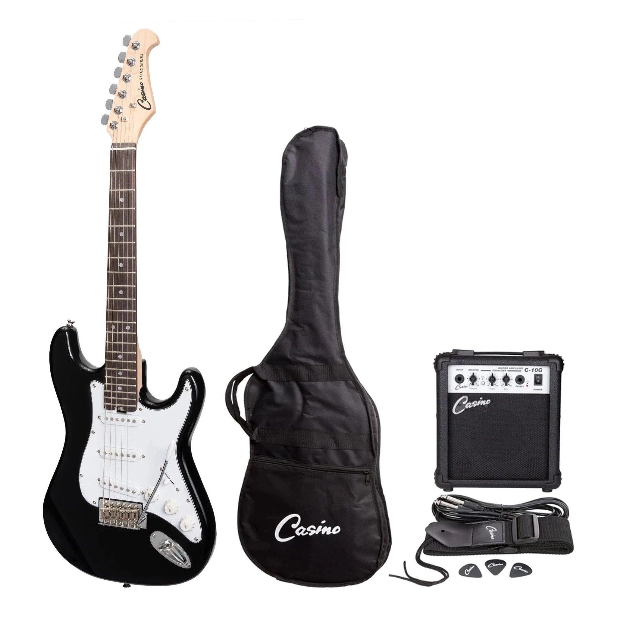 ST Style Short Scale 3/4 Electric Guitar Pack - Black | Perfect for Beginners & Travel | Rock, Blues & Practice Sessions