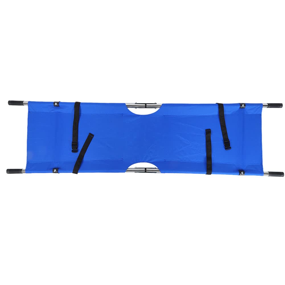 Folding Stretcher with Wheels - Heavy Duty, Dirt Resistant Portable Medical Stretcher Bed for Patient Transport - Ideal for Hospitals, Clinics, Schools & Emergency Use (Blue)