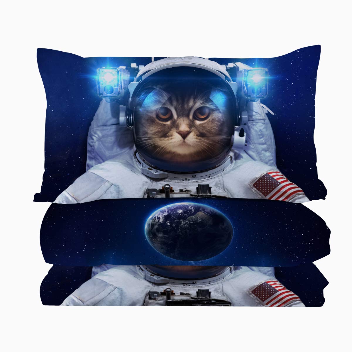 BlessLiving Space Cat Comforter Twin XL - Boys Galaxy Cat Bed Set for Kids & Teens, Blue 3-Piece Cute Cat Bedding with Comforter & 2 Pillow Shams | Perfect for Kids' Bedrooms, Dorm Rooms & Cozy Sleepovers