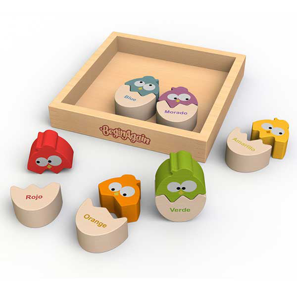 BeginAgain Colors N Eggs Bilingual Puzzle - Educational Wooden Toy for Toddlers & Kids | Learn Colors in English & Spanish | Perfect for Preschool Learning & Family Game Night
