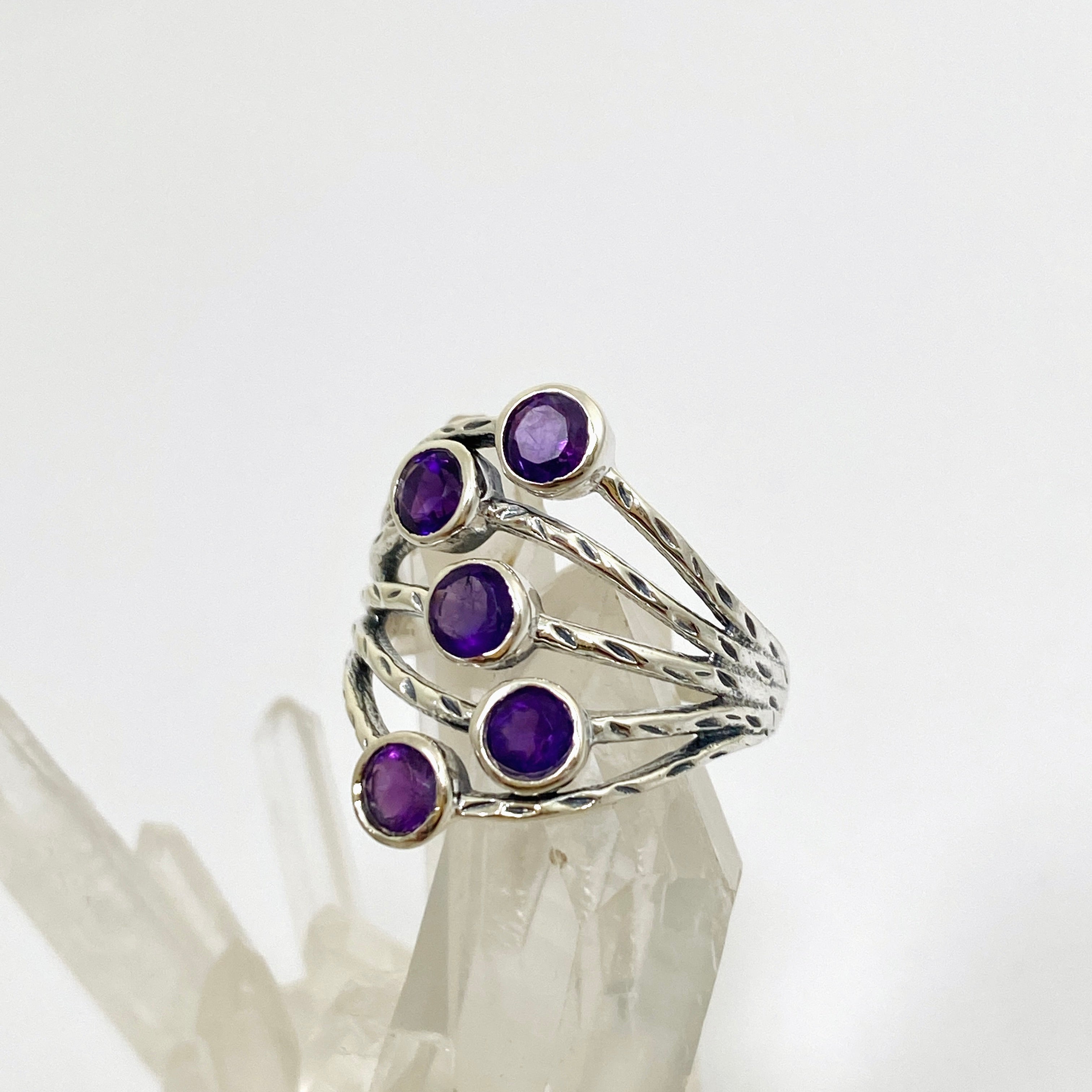 Amethyst Multi-Stone Faceted Gemstone Ring R3875 | Elegant Purple Crystal Jewelry for Women | Perfect for Weddings, Parties & Everyday Wear