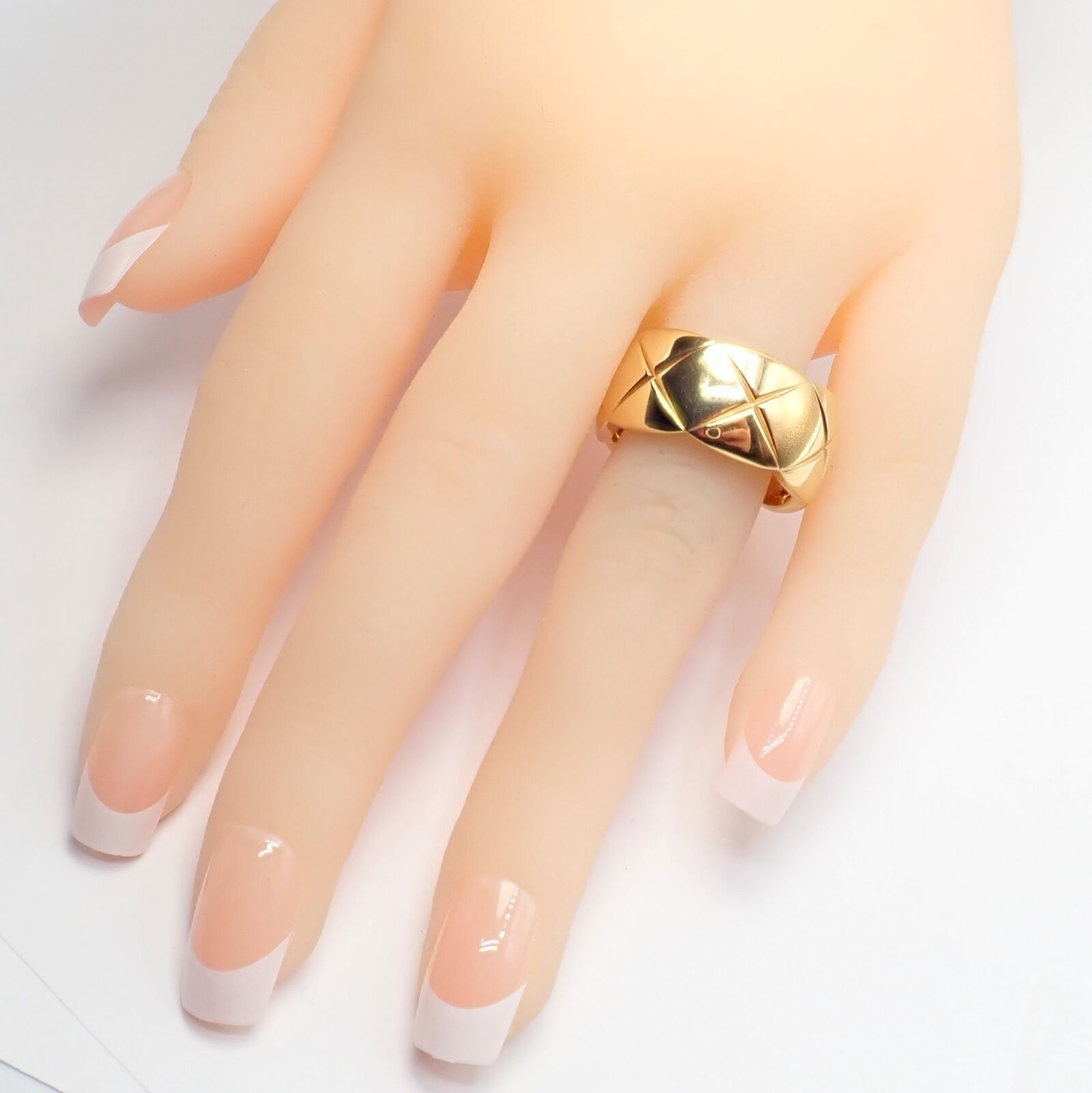 Authentic Chanel 18k Yellow Gold Large Wide Coco Crush Band Ring for Women - Luxury Fashion Jewelry Gift for Birthday, Anniversary & Special Occasions