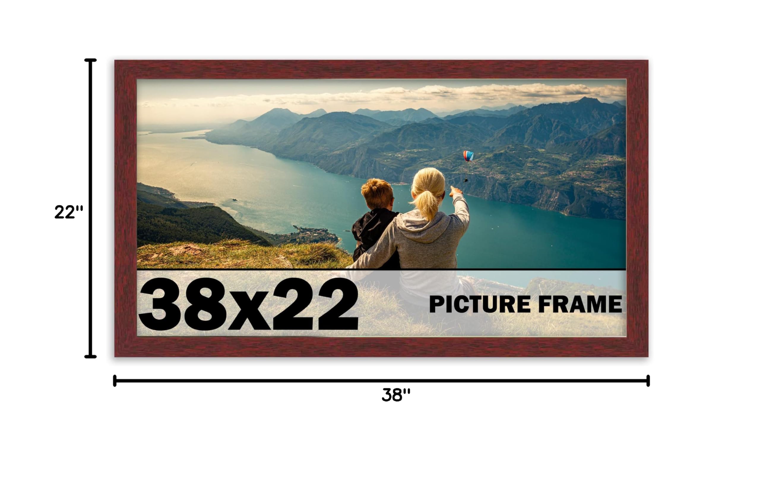 CountryArtHouse 38x22 Inch Solid Mahogany Wood Picture Frame with UV Acrylic Plexiglass - Acid-Free Foam Backing & Hanging Hardware Included - Perfect for Wall Art, Family Photos, and Home Decor