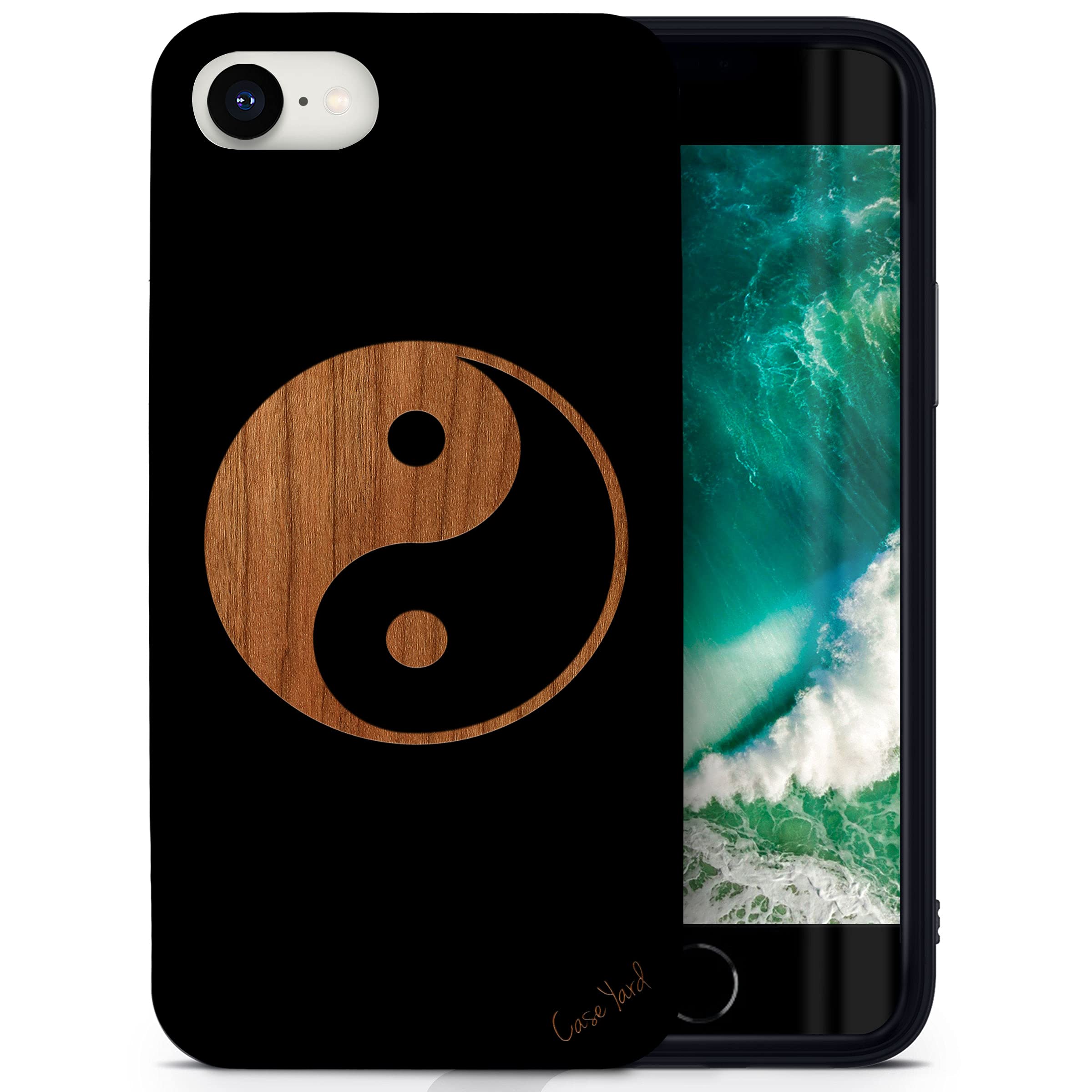 Wooden iPhone SE Case with Laser Engraved Yin Yang Design - Shockproof Slim Fit Protective Cover for Men & Women - Perfect for Daily Use, Travel & Gifts