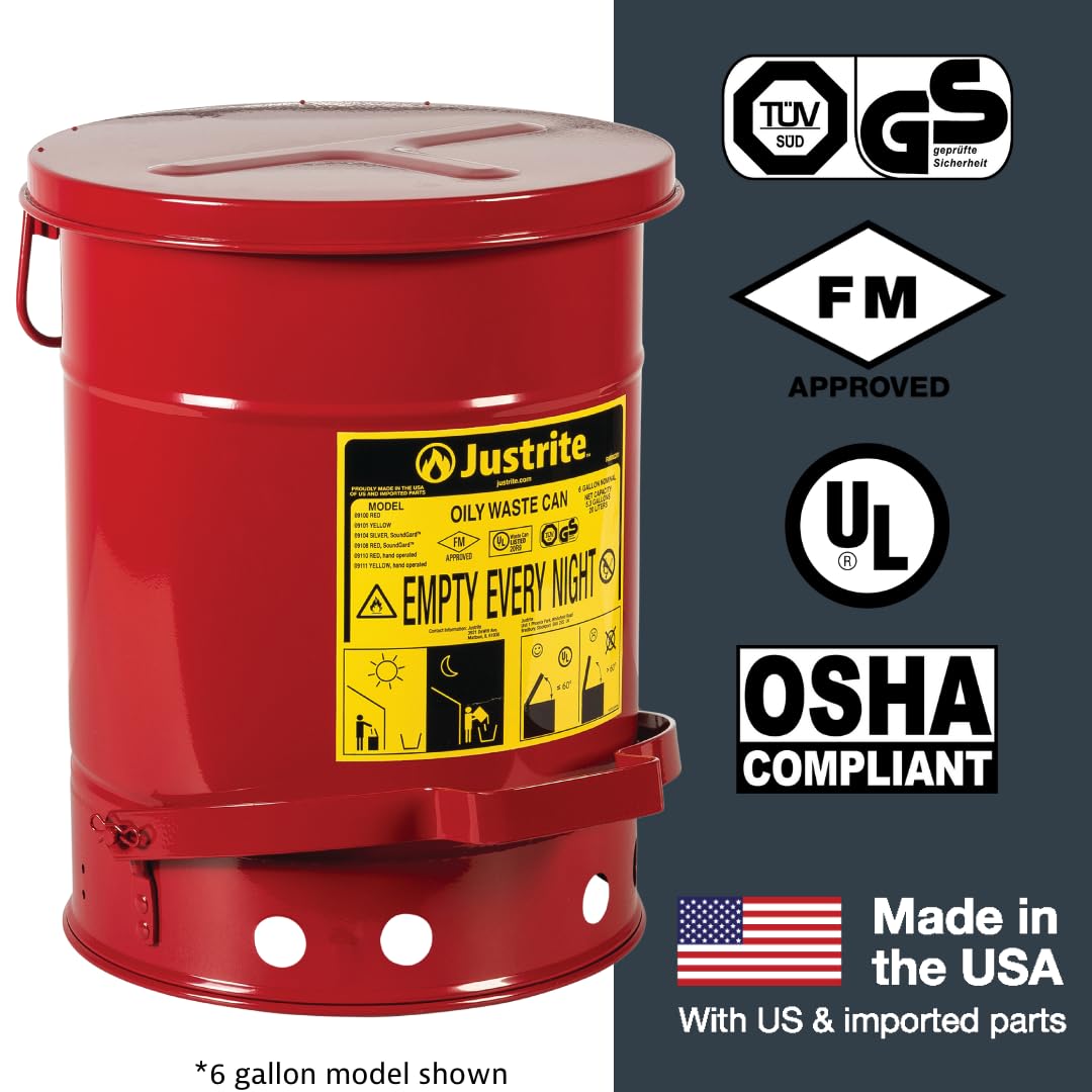 Justrite 21 Gallon Galvanized Steel Oily Waste Can with Foot Pedal - 23.5