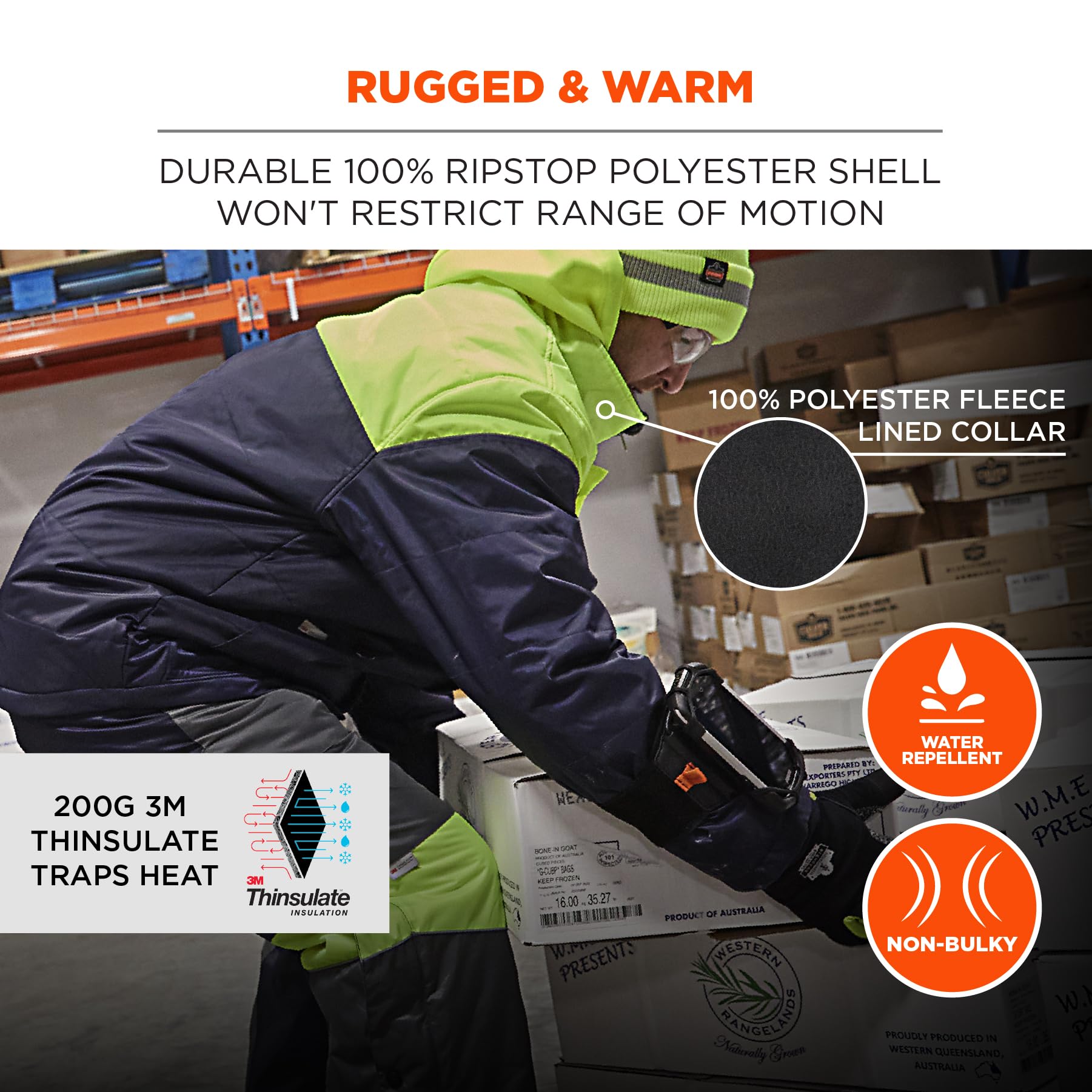 Ergodyne N-Ferno 6476 Insulated Freezer Jacket for Cold Storage Work - Heavy Duty Thermal Protection for Warehouse, Food Processing & Industrial Workers