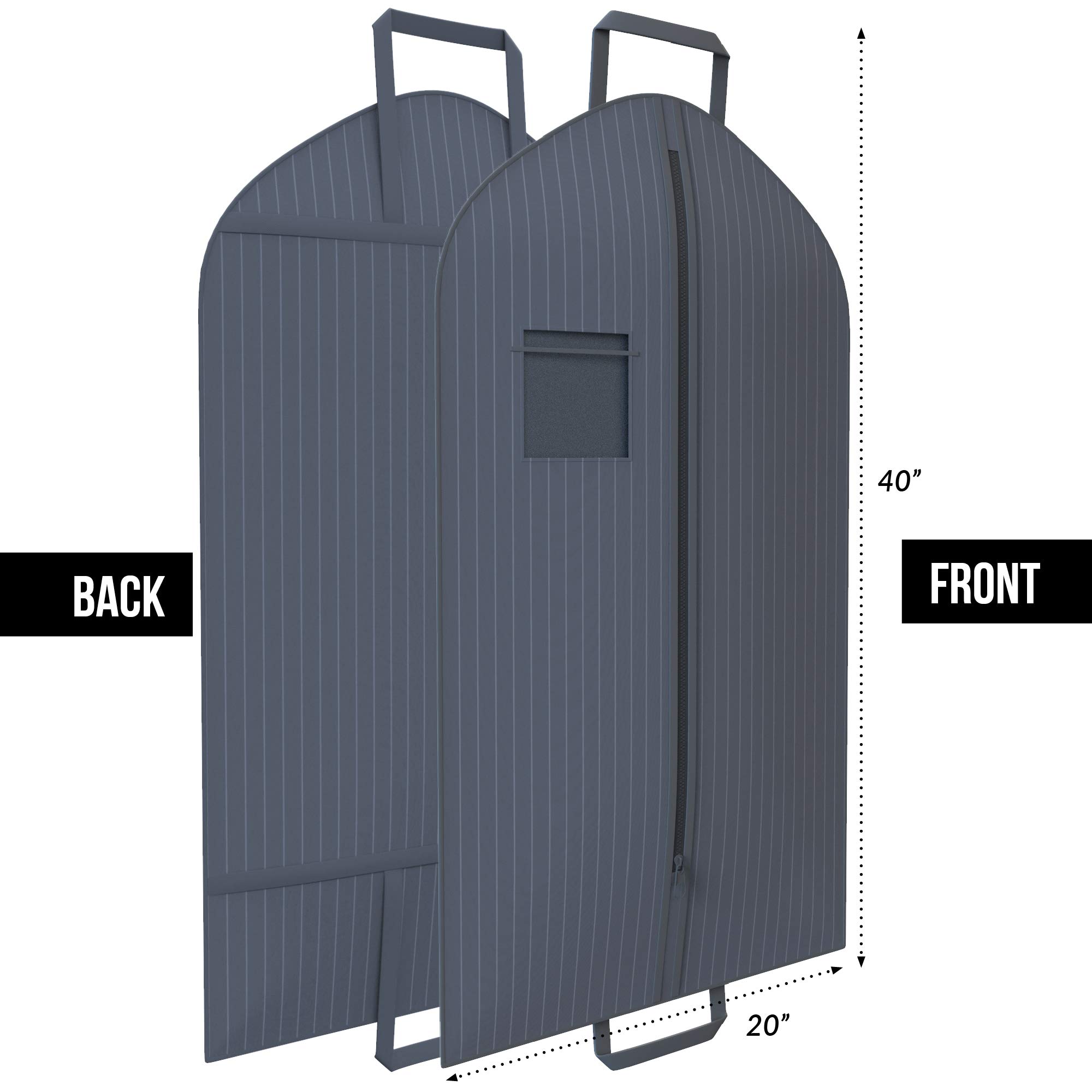 Premium Grey Suit Garment Travel Bags with ID Tag Window - Heavy Duty & Lightweight for Business Trips, Weddings & Formal Events