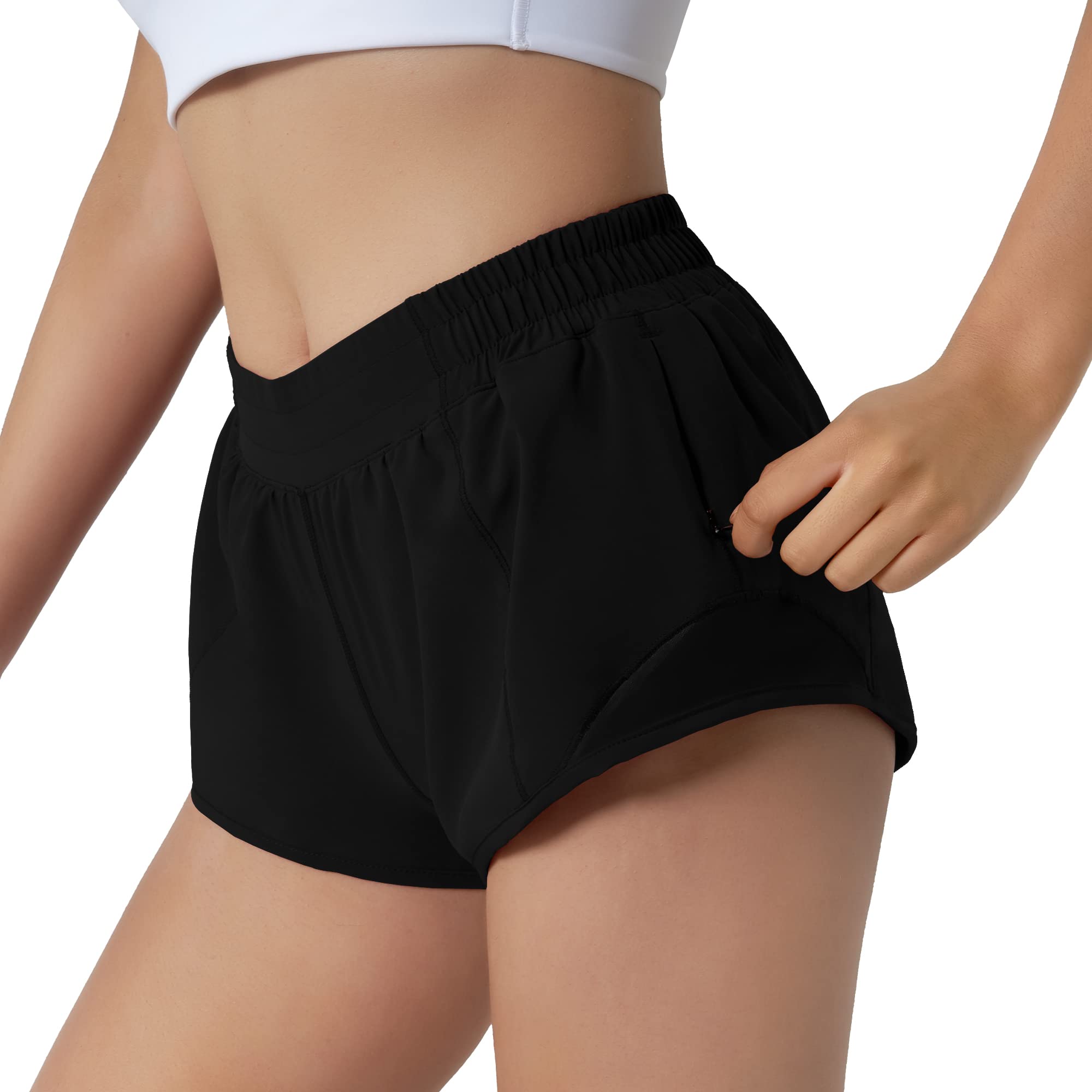 **Aurefin Women's Running Shorts - Quick Dry Athletic Sports Shorts, Lightweight Workout Gym Shorts with Zip Pocket - Perfect for Jogging, Yoga & Fitness Training**