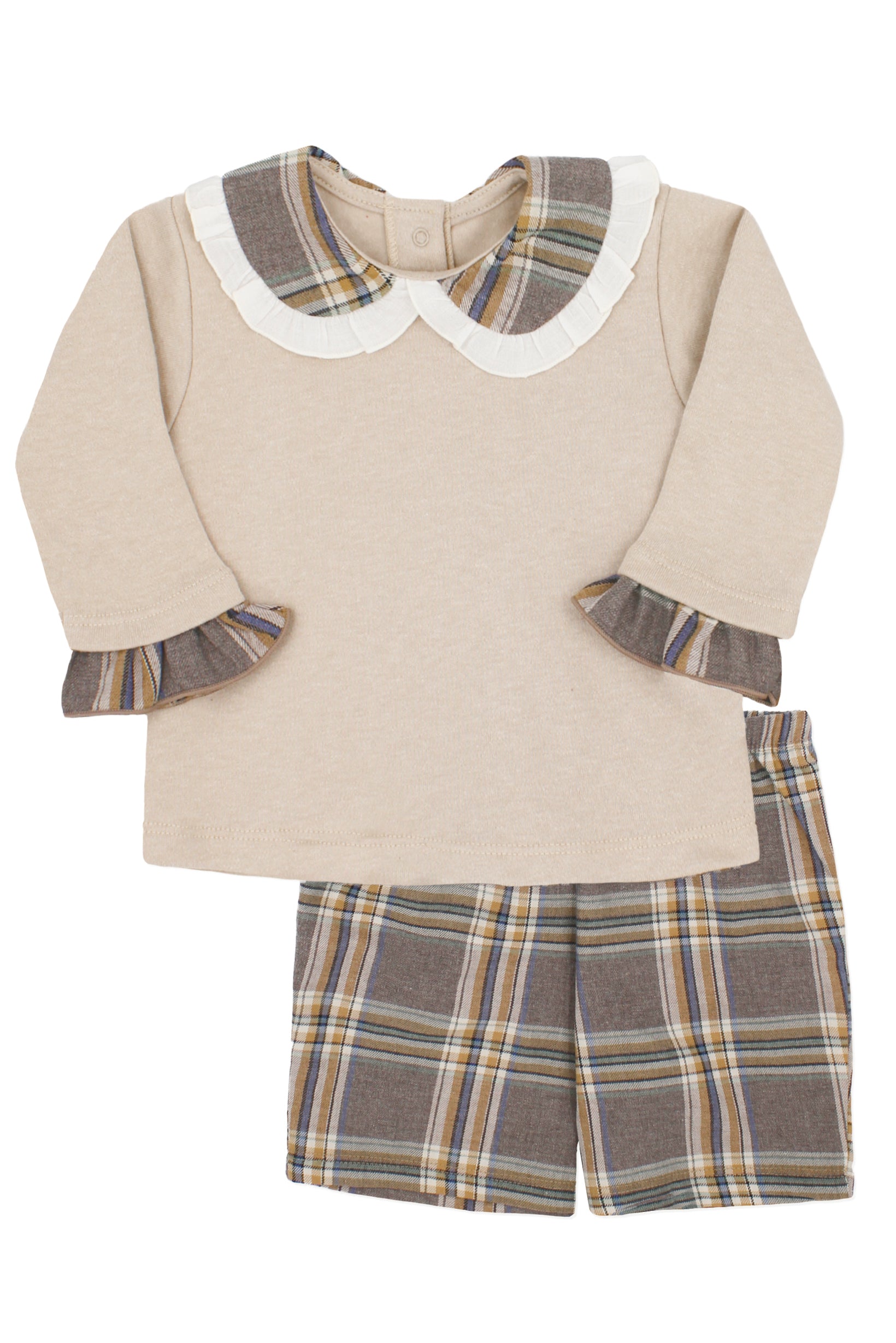 Stylish Trinity Brown Tartan Blouse & Shorts Set - Trendy Plaid Outfit for Women | Perfect for Casual Wear, Office Outfits & Fall Fashion