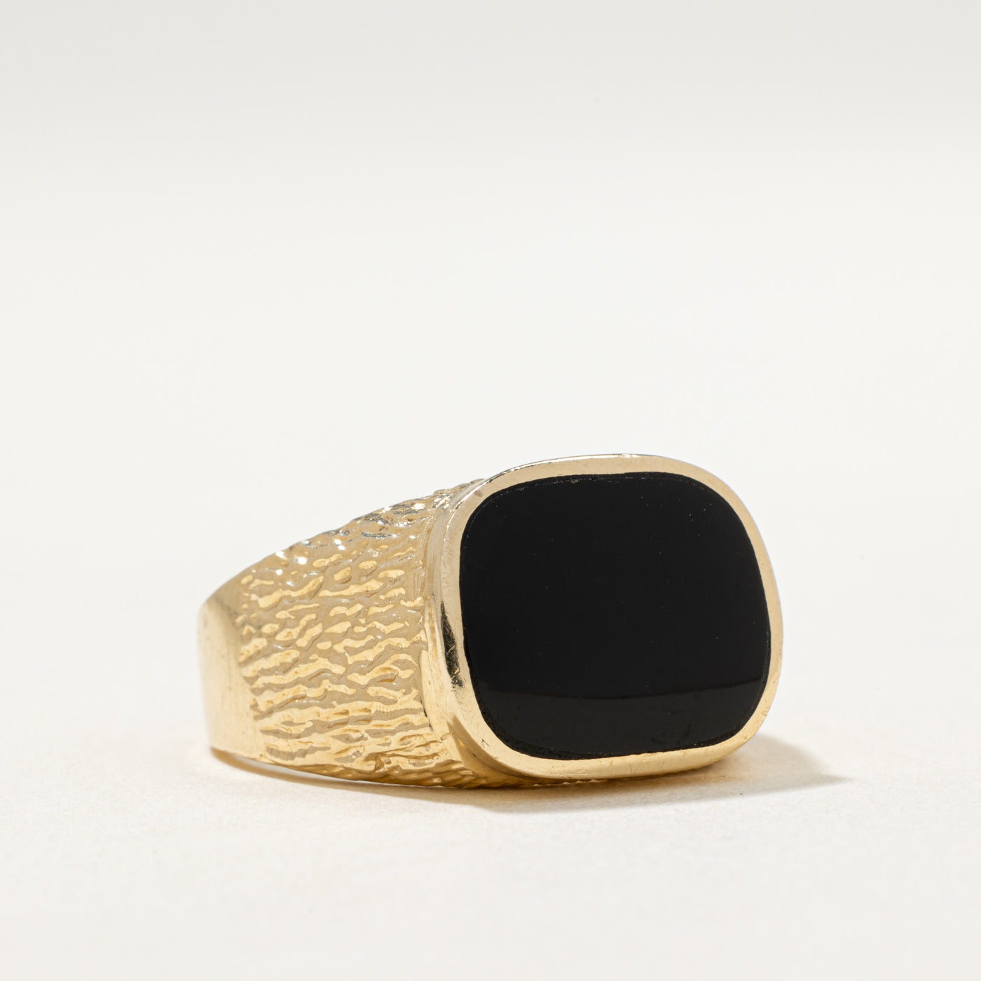 14K Gold Onyx Textured Signet Ring for Men - 2.00ct Black Onyx Stone - Size 8.75 - Elegant Statement Jewelry for Weddings, Gifts & Formal Occasions