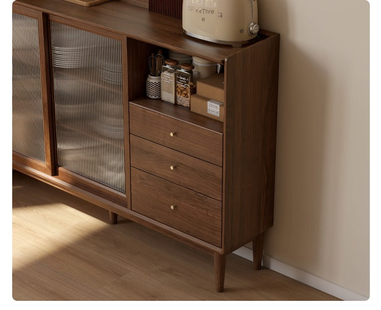 Modern Solid Wood Sideboard with Glass - Black Walnut & Oak - Perfect for Living Room, Dining Room, or Entryway Storage