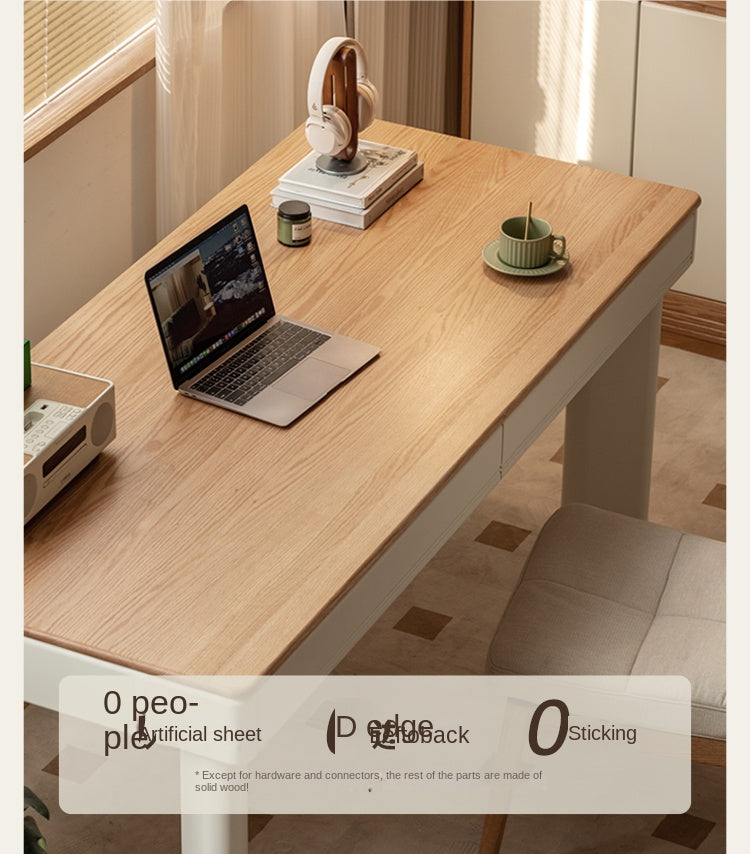 Modern Cream Oak & Poplar Solid Wood Computer Desk with Drawer - Home Office Workstation for Study, Gaming & Remote Work