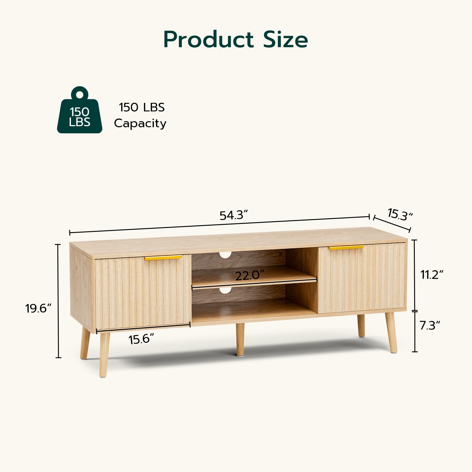 Modern TV Stand for 55/60/65 Inch TVs - Oak Entertainment Center with Fluted Door Cabinets & Open Shelves - Living Room & Bedroom Media Console - Perfect for Home Theater & Family Entertainment Spaces