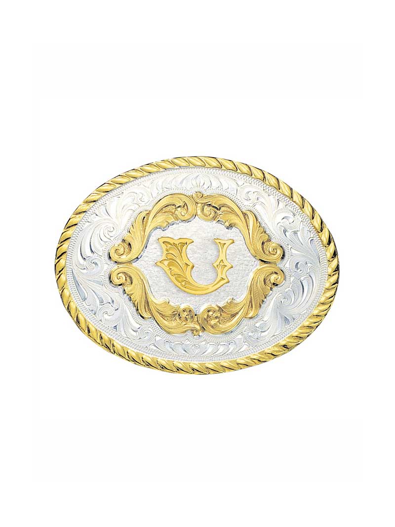 Montana Silversmiths 5000A Small Initial Gold Filigree Western Belt Buckle for Men & Women - Perfect for Cowboy Boots, Jeans & Western Fashion Outfits