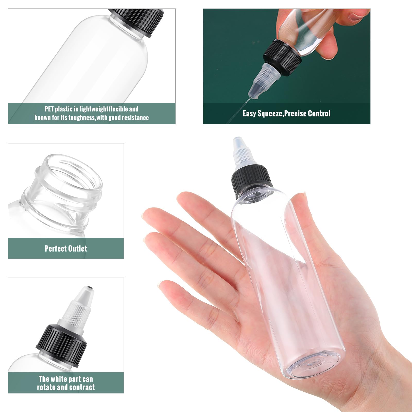 100 Pcs 4 oz Plastic Squeeze Bottles with 20/410 Twist Caps - Empty Boston Round Dispensing Bottles for Essential Oils, Hair Care, Condiments & Liquids | Perfect for DIY Beauty Products, Kitchen Use & Travel Containers