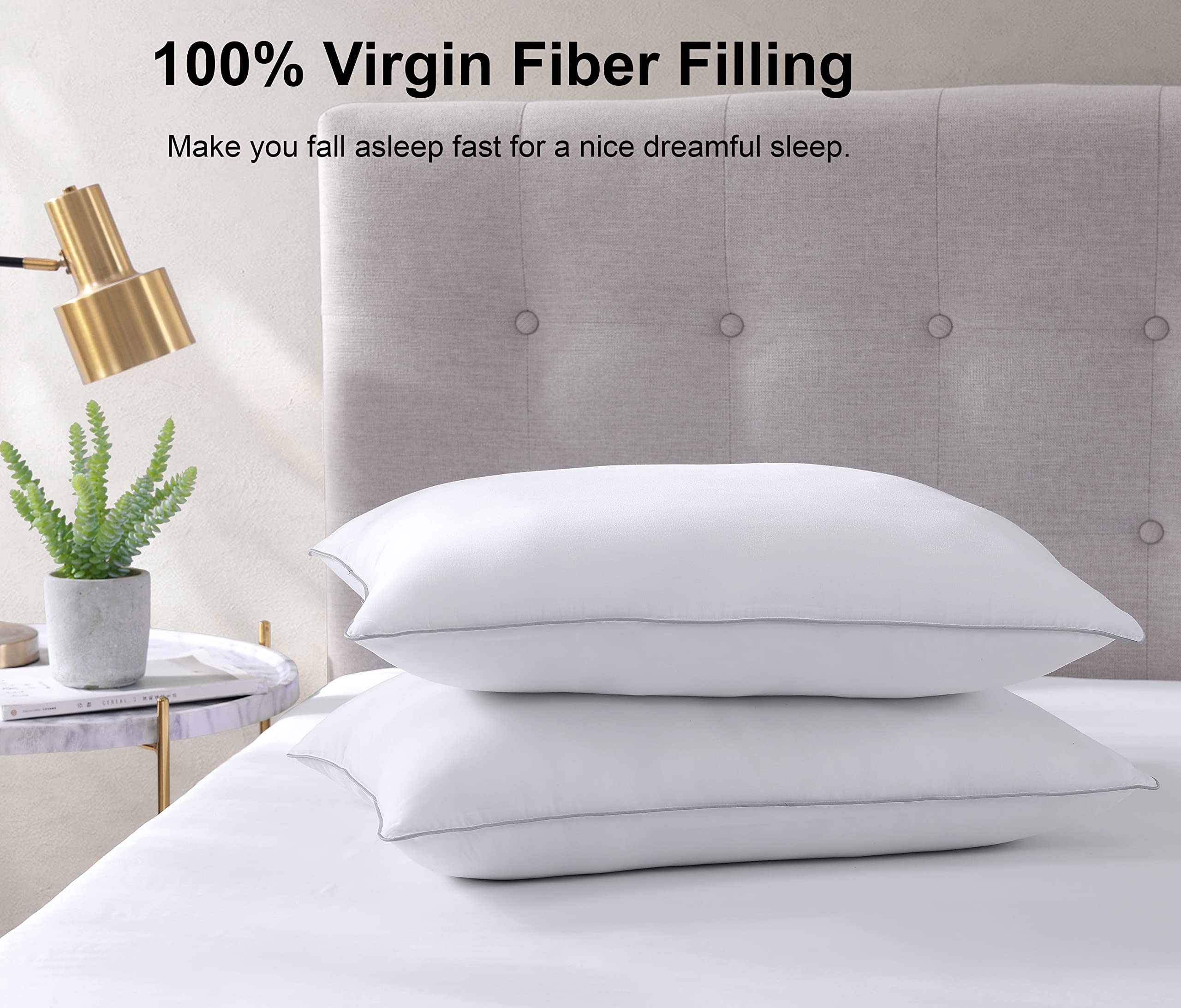 Luxury Firm Bed Pillows Set of 4 - Soft & Cozy for Side, Back Sleepers - Home & Hotel Use