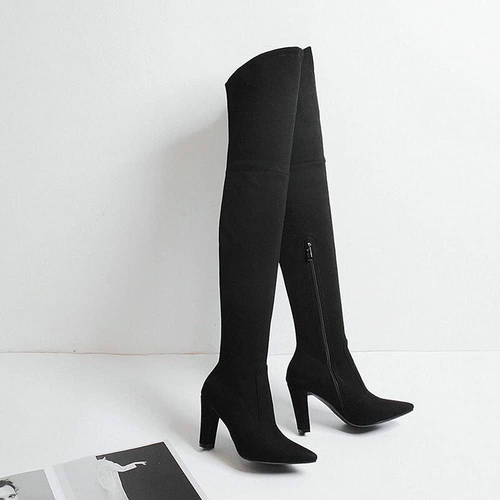 SheSole Women's Winter Black Faux Suede Thigh High Heel Boots - Sexy Long Boots for Women, Fashionable Winter Boots with Block Heel, Perfect for Party, Date Night and Cold Weather Outfits