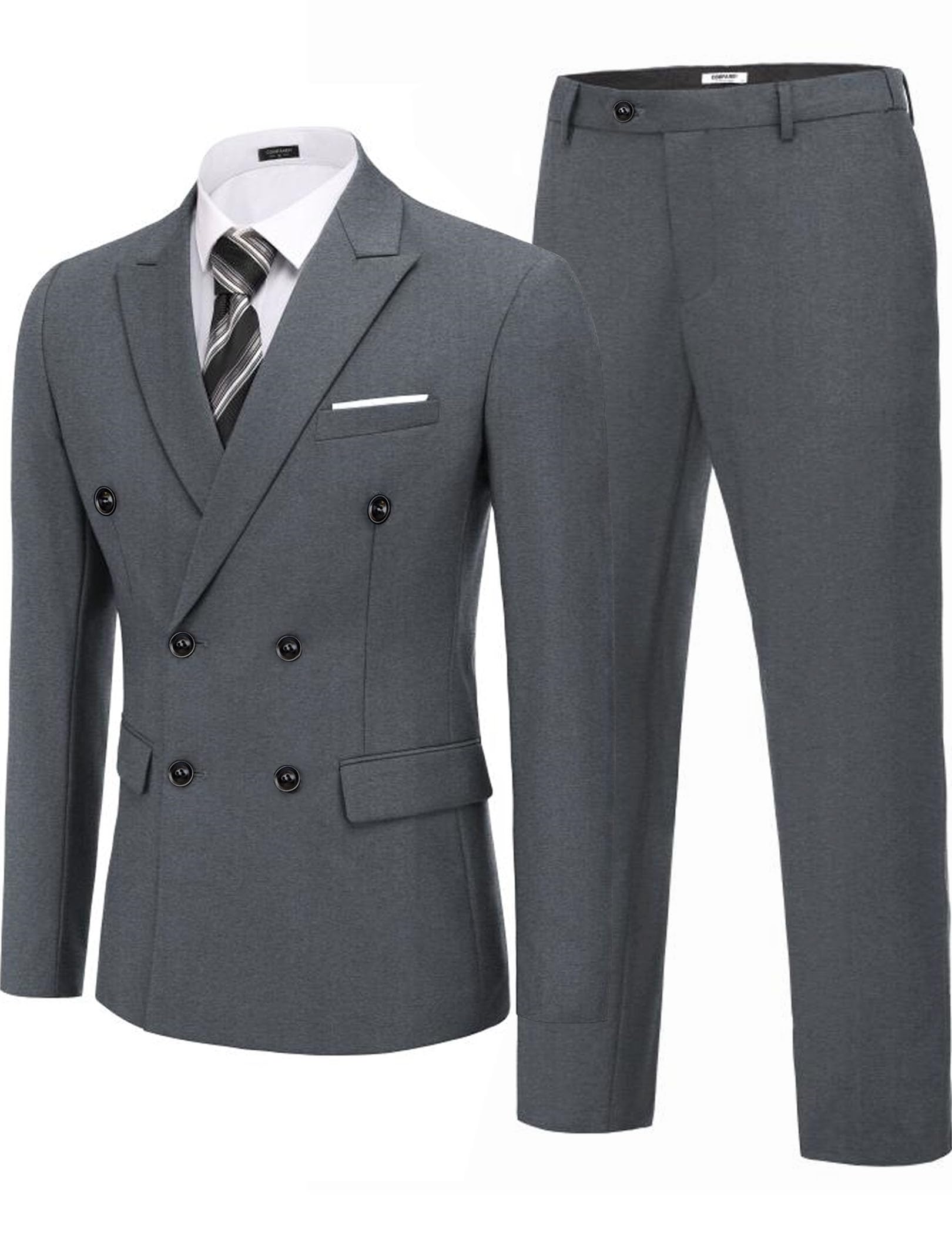 COOFANDY Men's Slim Fit Double Breasted Suits 2-Piece Set - Tuxedo Jacket & Dress Pants for Wedding, Business, Prom & Formal Occasions | Perfect for Groomsmen, Office Wear & Special Events