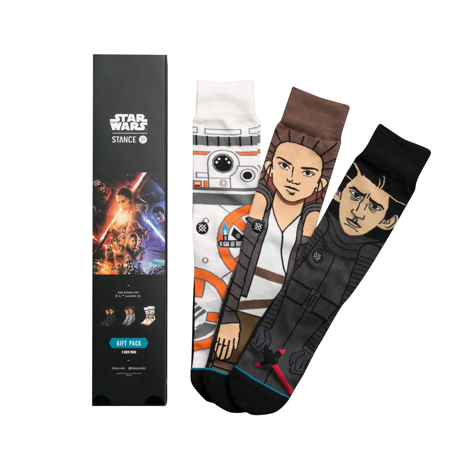 Stance Men's The Force Awakens 3-Pack Black Crew Socks - Large Size for Comfort & Style - Perfect for Running, Gym & Everyday Wear