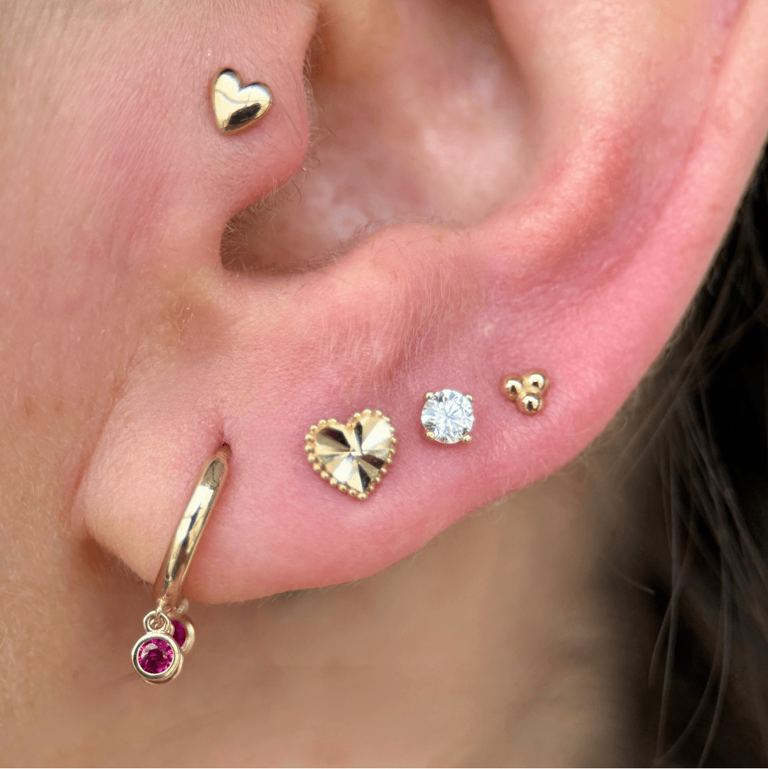 14K Yellow Gold Diamond-Cut Heart Stud Earrings for Women - Perfect for Valentine's Day Gifts, Anniversary Presents & Everyday Elegance