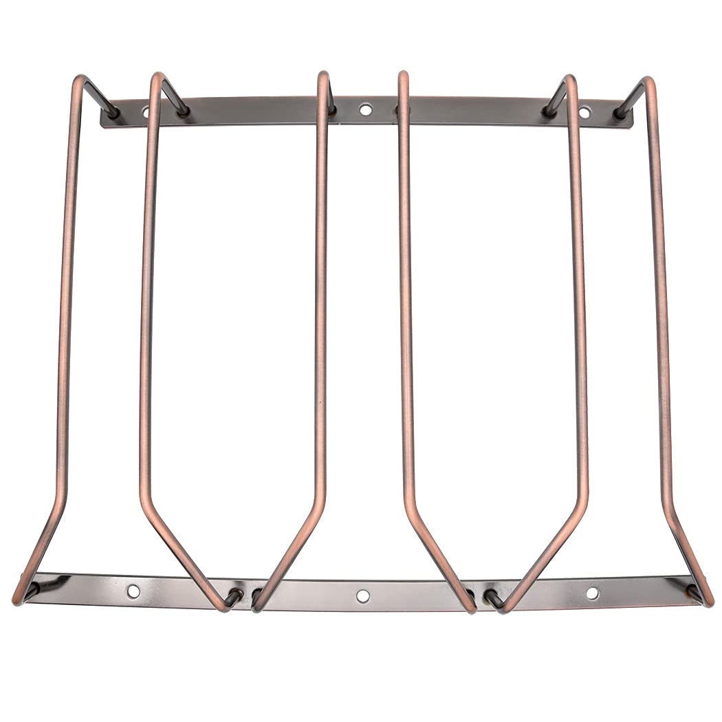 Under Cabinet Wine Glass Rack - 3-Tier Stemware Holder for Bar & Kitchen | Space-Saving Metal Organizer with Red Copper Finish (1 Pack) | Perfect for Storing Wine, Champagne & Cocktail Glasses Under Shelves or Countertops