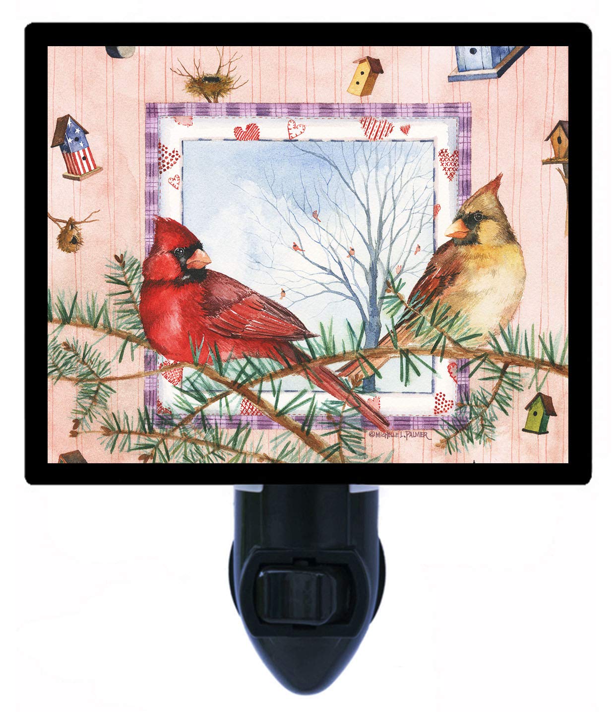 Decorative Photo Night Light with Male & Female Cardinals - Beautiful Red Bird LED Lamp for Bedroom, Nursery, or Living Room Decor