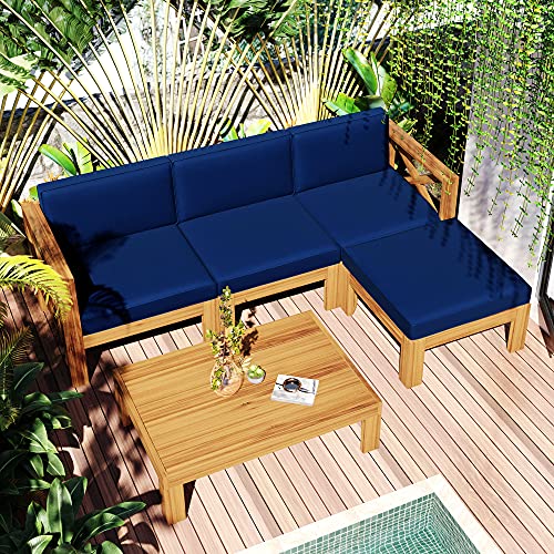 Natural Finish+ Blue Cushion