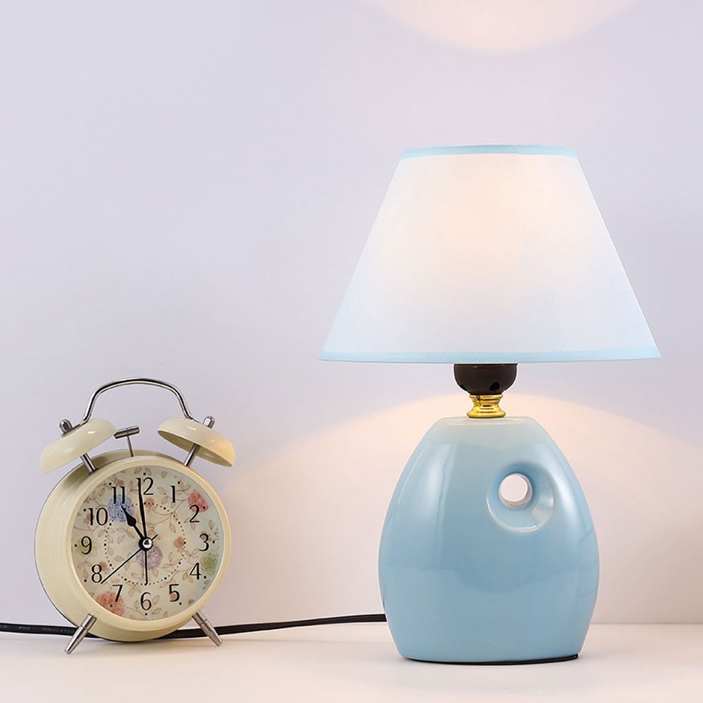 Nordic Blue Ceramic Desk Lamp - Multifunctional E27 Table Lamp with Handmade Fabric Shade for Office, Bedroom & Living Room | Modern Home Decor Lighting (7.87x11.81 Inches) | Perfect for Reading, Working & Ambient Lighting