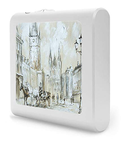 Dimmable LED Night Light with Auto On/Off Sensor - Adjustable Brightness & Warm White Light for Bathroom, Hallway, Nursery & Bedroom - Horse Carriage Design (Perfect for Nighttime Safety & Kids' Rooms)