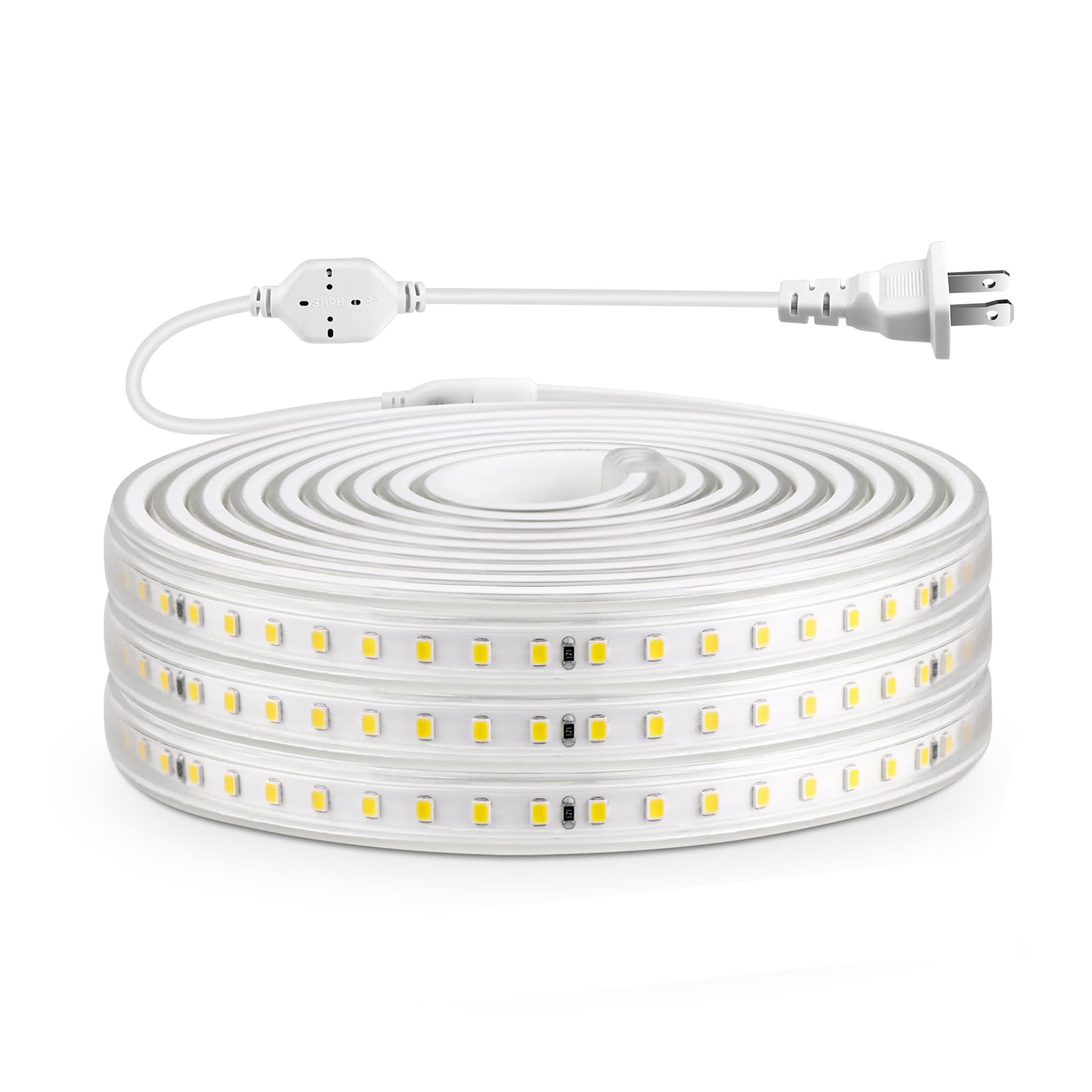 Waterproof LED Strip Lights Outdoor 600 LEDs 6500K Cool White 16.4ft - Dimmable LED Rope Lights for Bedroom, Kitchen, Garden, Patio & Christmas Decorations - Indoor/Outdoor Use - AC 110V - Perfect for Home Lighting, Party Decor & Holiday Displays