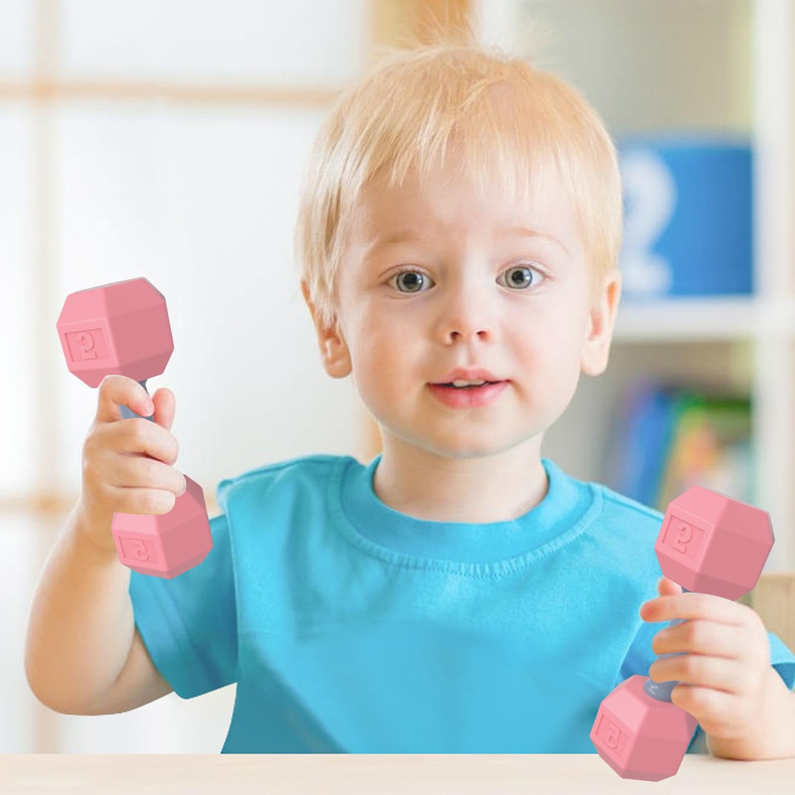 **Aizuoni Dumbbell Rattle Toy - 2-Piece Lightweight Sensory Gym Teether for Baby Workout & Exercise | Perfect for Teething, Sensory Play & Early Development**