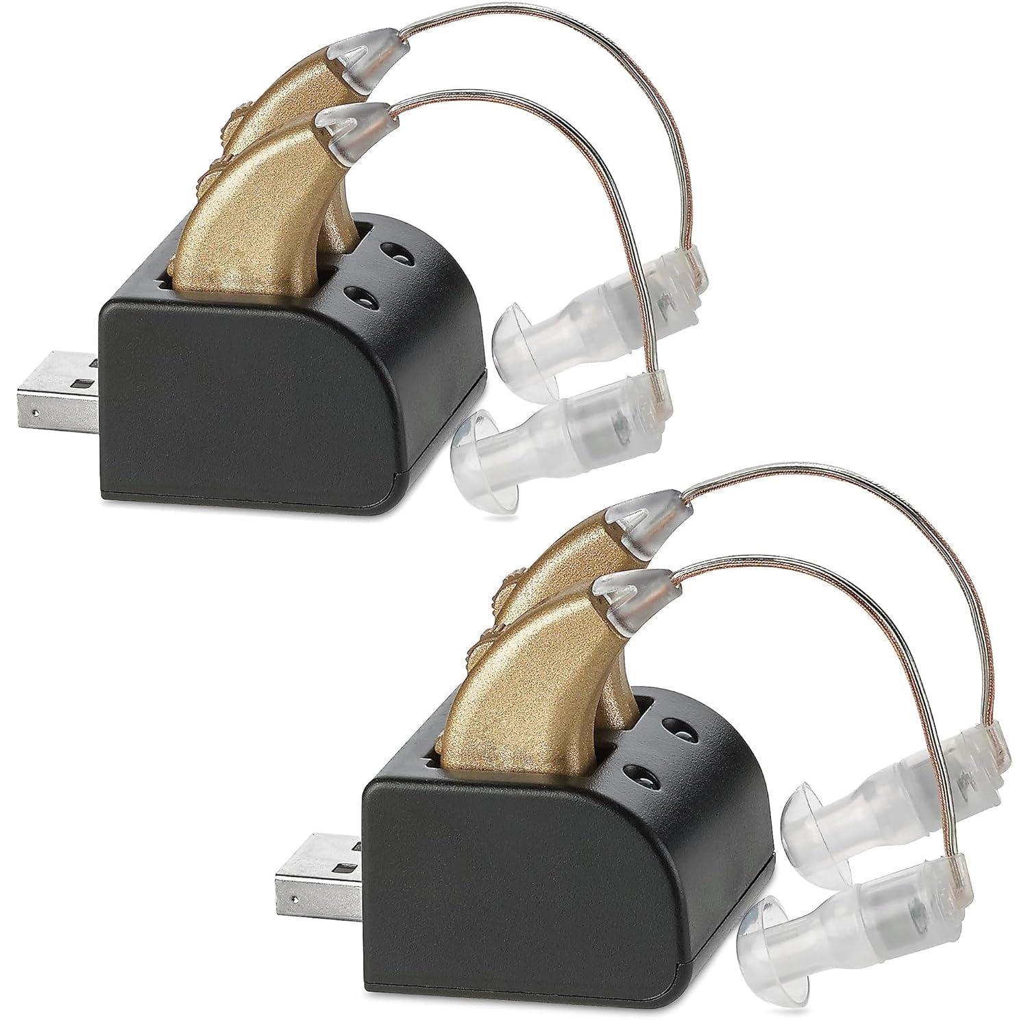 Digital Hearing Amplifiers (2-Pairs) - Rechargeable BTE Personal Sound Enhancer with USB Charging Dock - Premium Gold Behind-The-Ear Hearing Aid - Ideal for TV Watching, Conversations & Outdoor Activities - MEDca Certified