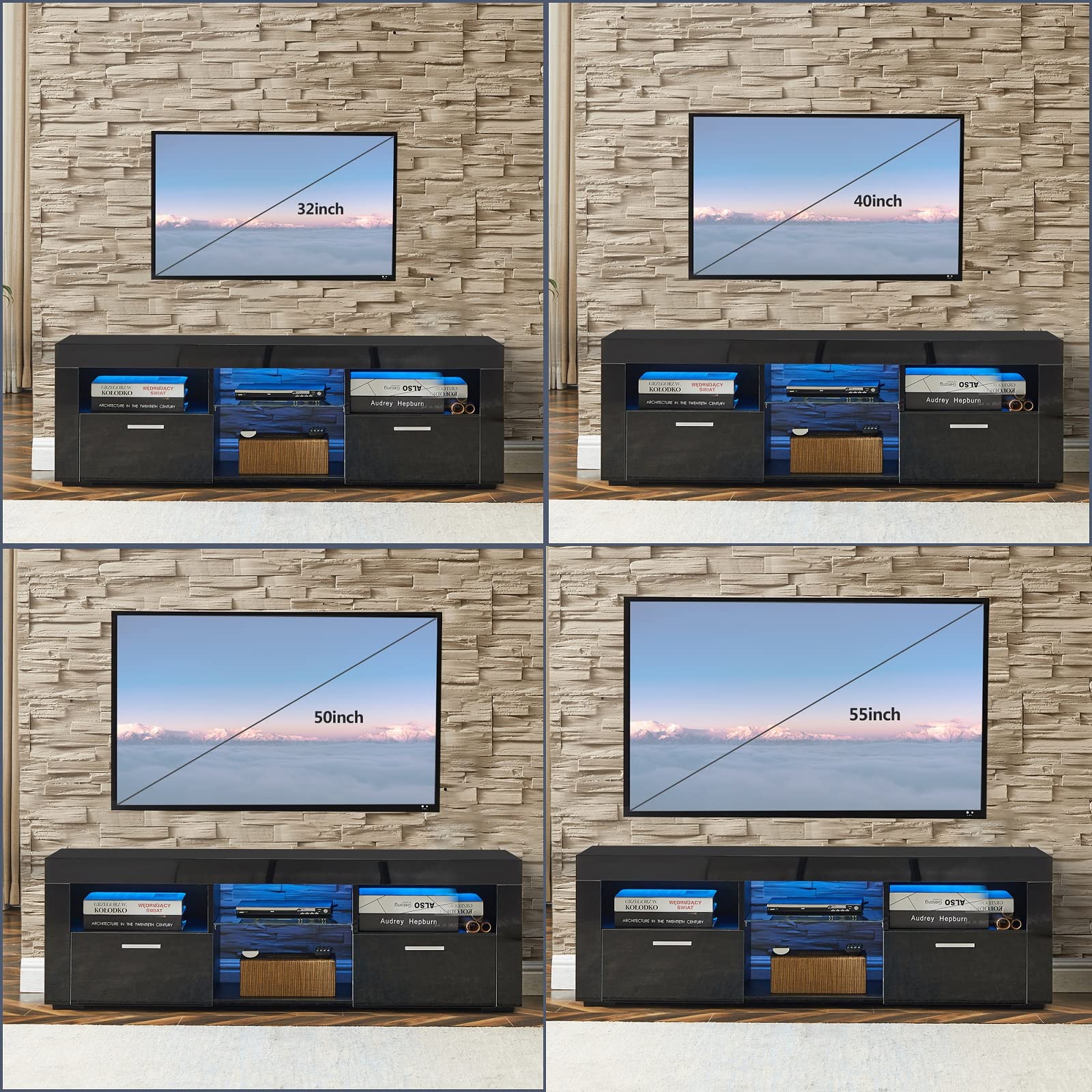 16 Color Changing LED TV Stand with Storage Cabinet - High Glossy Finish Entertainment Center for Living Room (51