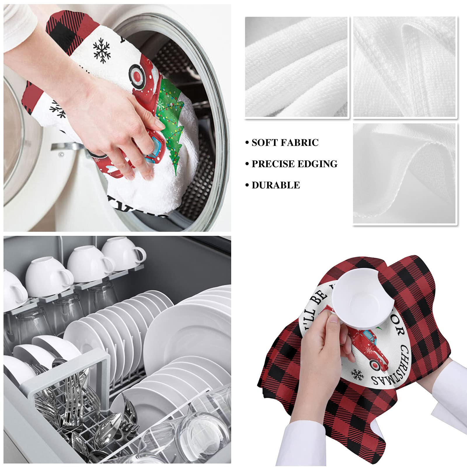Super Absorbent Soft Microfiber Kitchen Dish Towels 2 Pack - Christmas Red Car Tree Buffalo Plaid Design | Dishcloths, Hand & Tea Towels for Kitchen, Bathroom, Bar | Perfect for Holiday Decor & Daily Cleaning