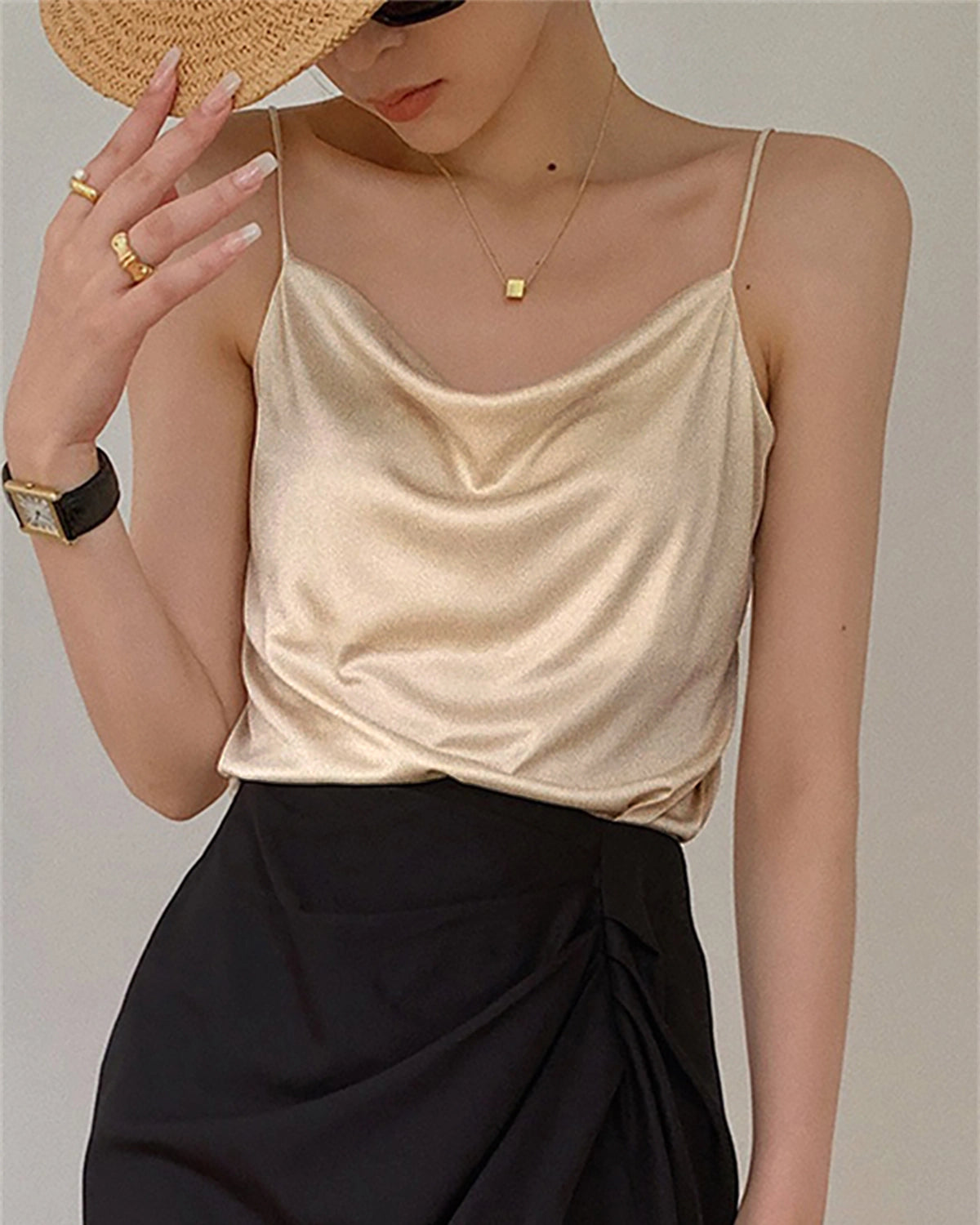 Elegant Cowl Neck Silk Camisole for Women - Soft Satin Slip Dress for Lounge, Evening Wear & Layering
