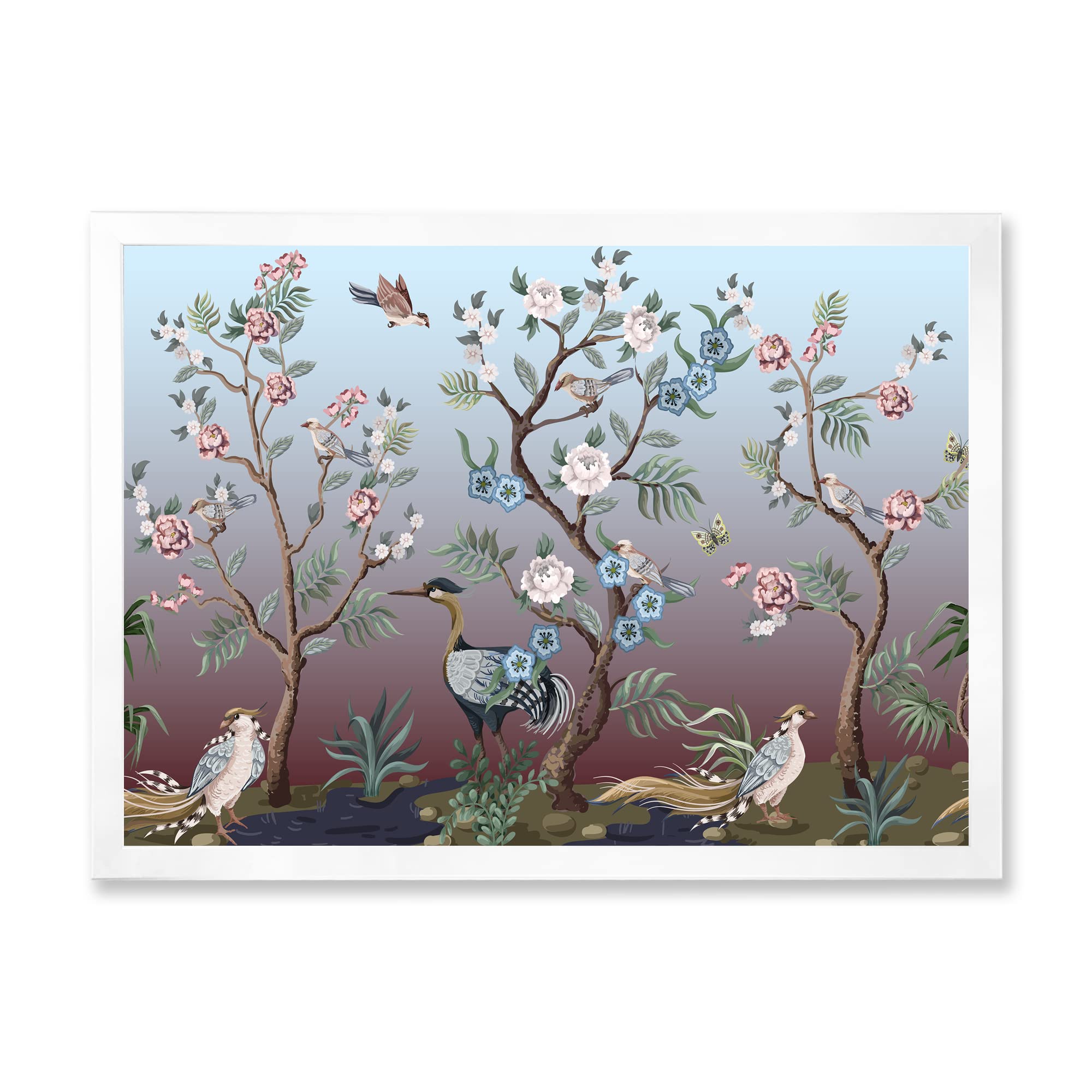 Chinoiserie Framed Wall Art with Birds & Peonies - Traditional Chinese XI Style Home Decor for Living Room, Bedroom & Office