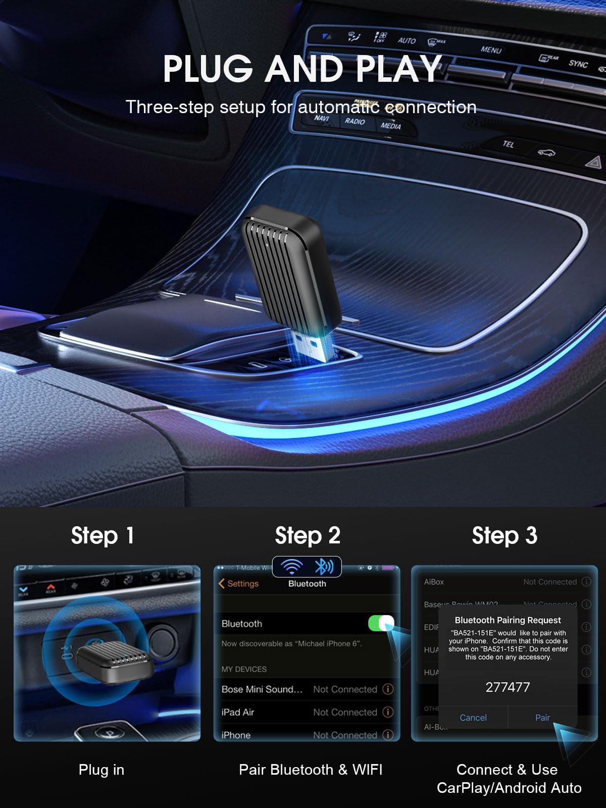 2025 Upgraded 2-in-1 Wireless CarPlay & Android Auto Adapter - Convert Wired to Wireless for iPhone iOS 10+/Android 11+ | Stable Connection, No Latency Mini USB Dongle | Perfect for Commuting, Road Trips & Hands-Free Driving