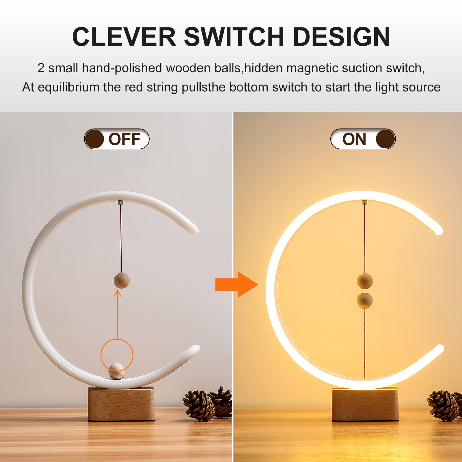 Smart Magnetic Suspension Balance Lamp - LED Wooden Desk Lamp with Creative Floating Design, Modern Night Light for Home Office, Dorm Room & Bedside (Perfect Gift for Birthday & Housewarming) - Ideal for Reading, Working & Relaxing in Bedroom or Study