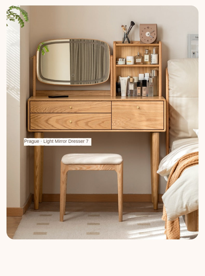 Premium Solid Oak & Black Walnut Wood Makeup Stool - Elegant Vanity Seat with Cushion for Bedroom, Dressing Room & Beauty Salon