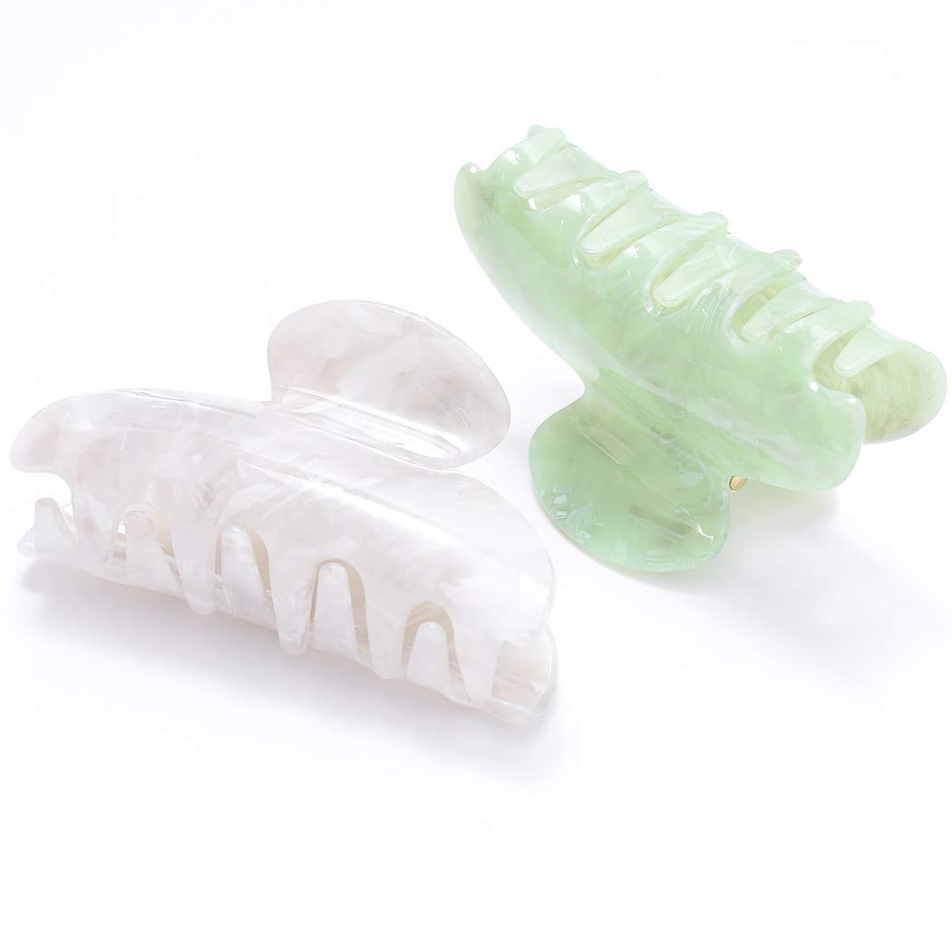 Non-Slip Green Hair Claw Clips for Women & Girls - 2 Pack Medium Hair Barrettes | Secure Hold Hair Accessories for School, Work, Gym & Everyday Styling