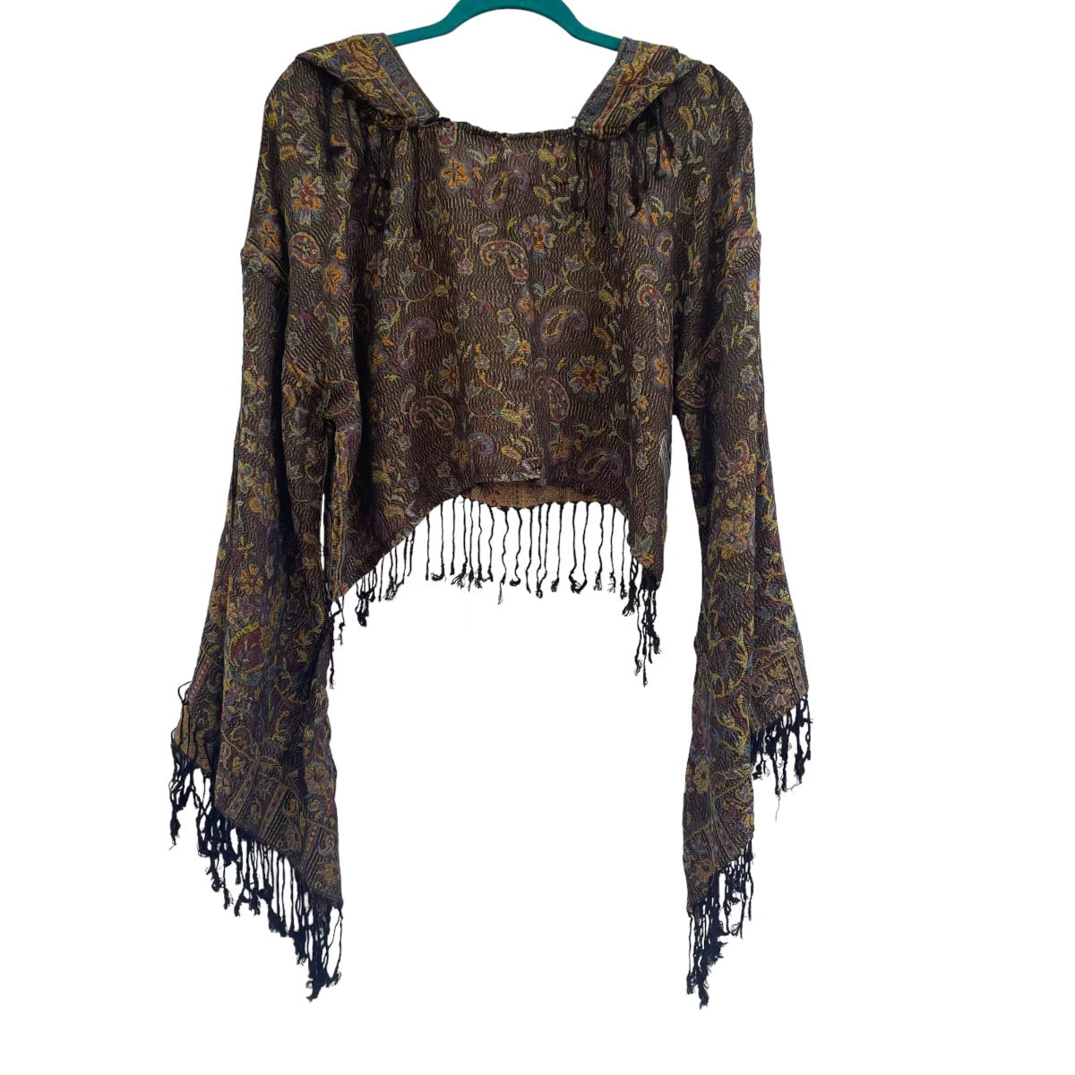 Butterfly Bell Pashmina Top - Elegant Dark Gardens Print for Women | Perfect for Boho Festivals, Evening Parties & Casual Outings