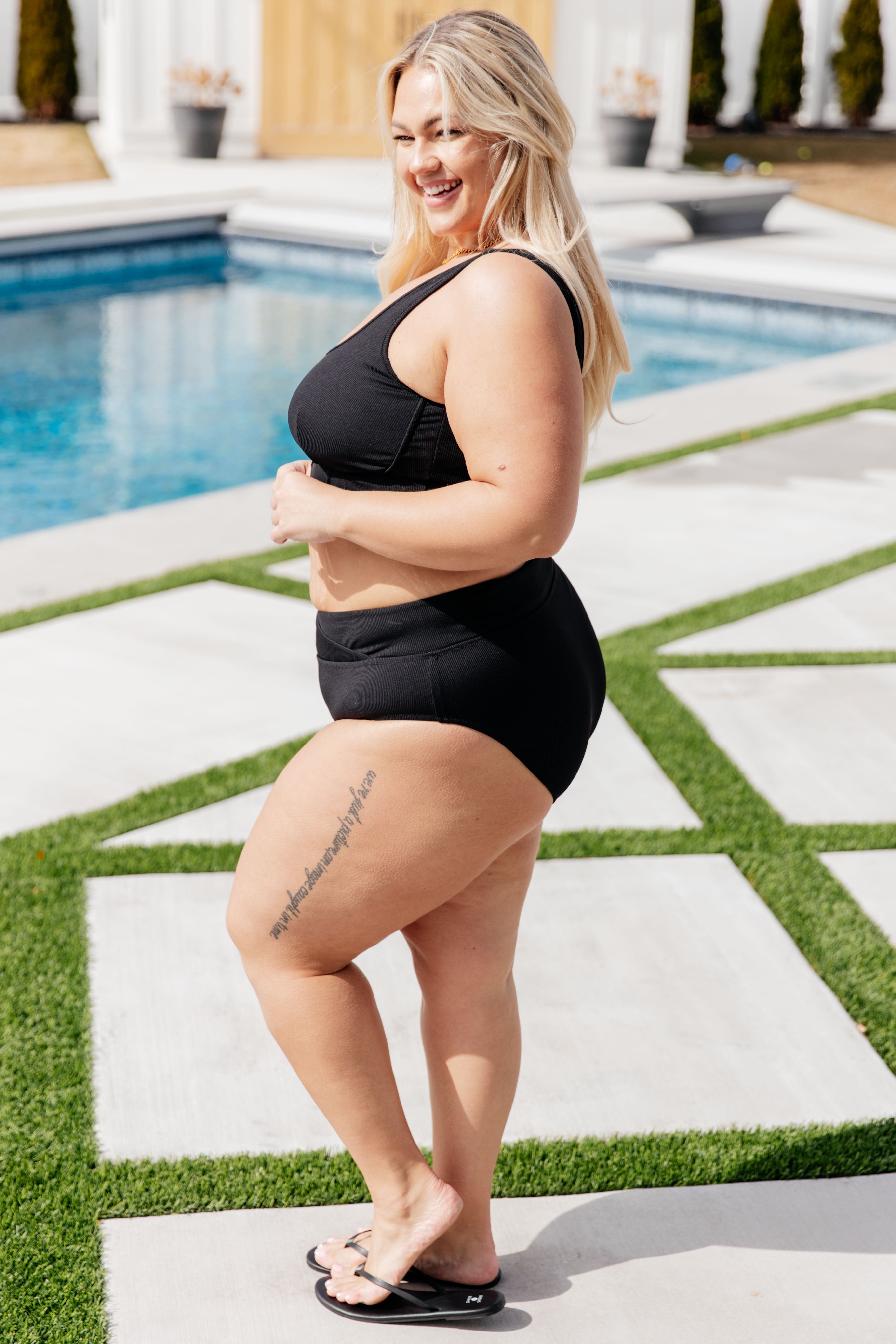 Down the Block On A Beach Two Piece Swimsuit - Sexy High Waisted Bikini Set for Women, Summer Swimwear with Adjustable Straps | Perfect for Beach Vacations, Pool Parties & Tropical Getaways