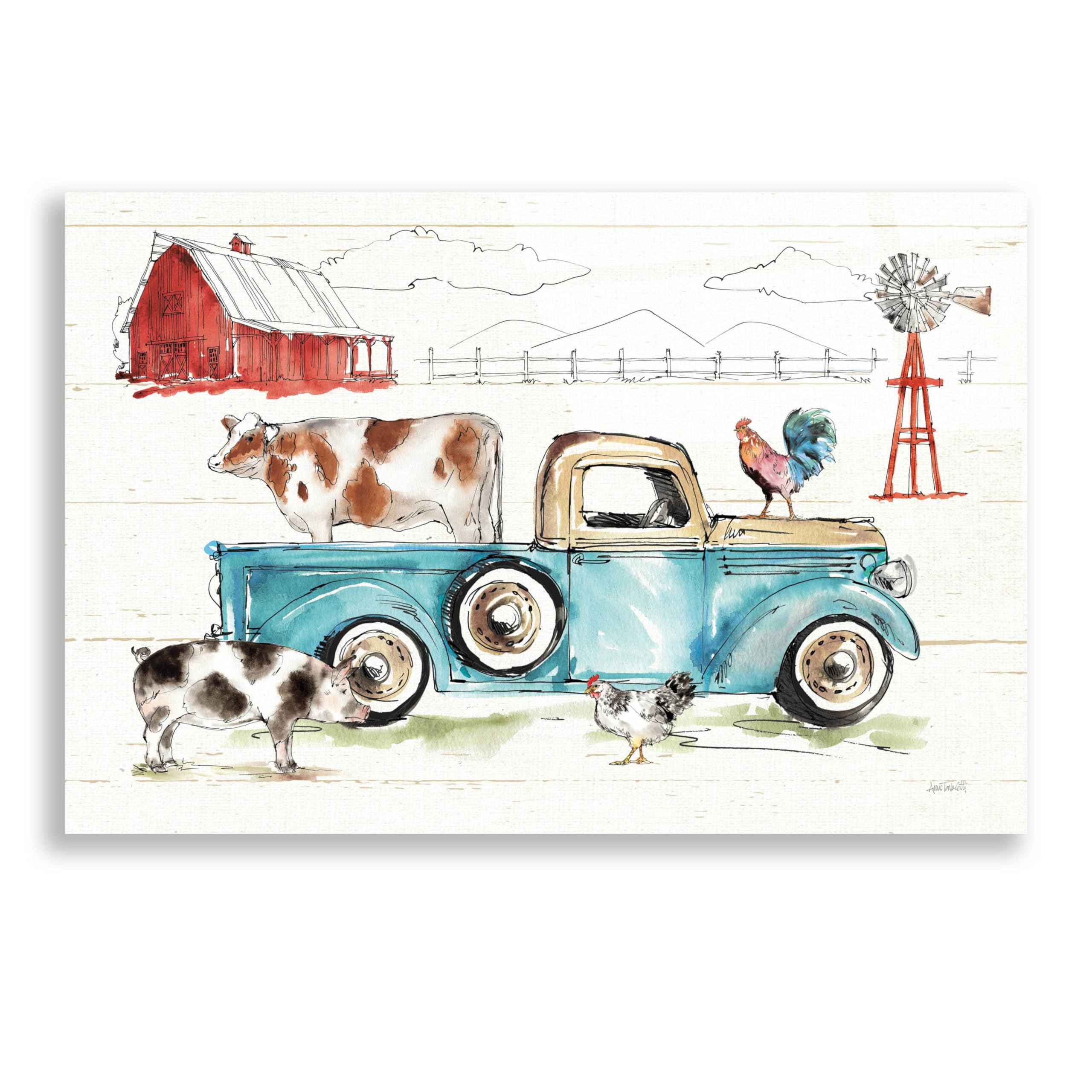 Epic Art 'Down on the Farm I' by Ann Tavoletti - 24x16 Inch Acrylic Glass Wall Art Painting - Modern Farmhouse Decor for Living Room, Bedroom & Office