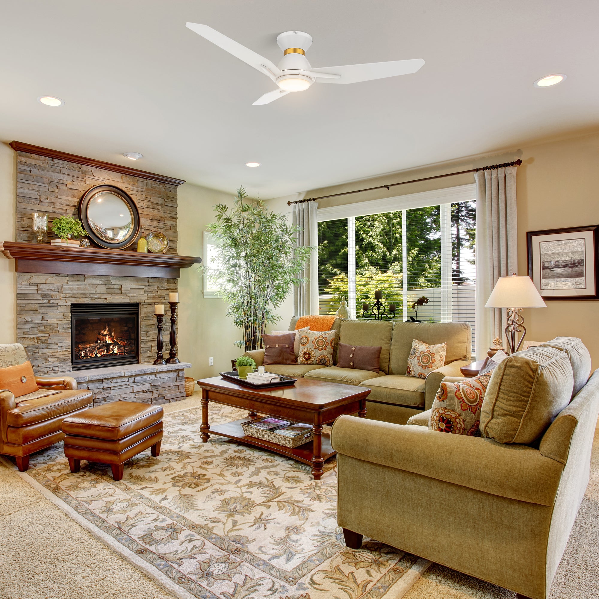 Brooks 48 Inch Smart Ceiling Fan with LED Light - Flush Mount Design for Indoor/Outdoor Use - Perfect for Bedrooms, Living Rooms & Patios