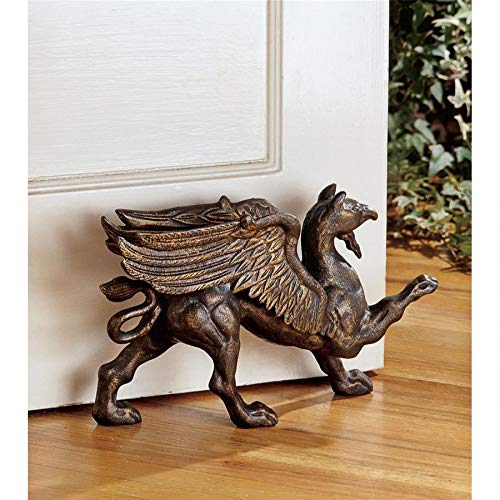 Design Toscano The Growling Griffin Foundry Iron Doorstop Set of 2 - Heavy Duty Decorative Door Stopper for Home, Office & Garden - Vintage Style Cast Iron Griffin Statue Door Stop for Interior & Exterior Use