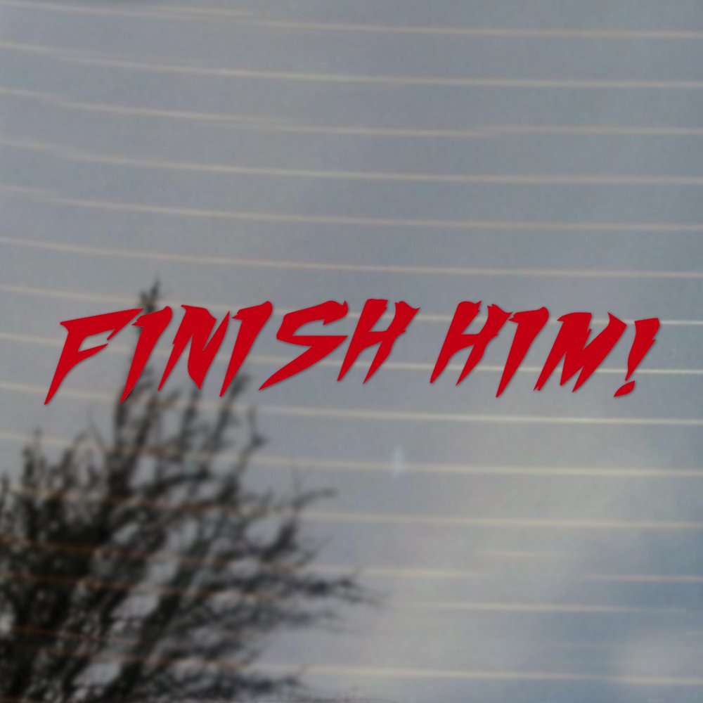 Finish Him Gaming Vinyl Decal - Mortal Kombat Inspired Sticker for Cosplay, Fan Gear & Gaming Accessories - Real Red - Perfect for Laptops, Water Bottles & Gaming Setups